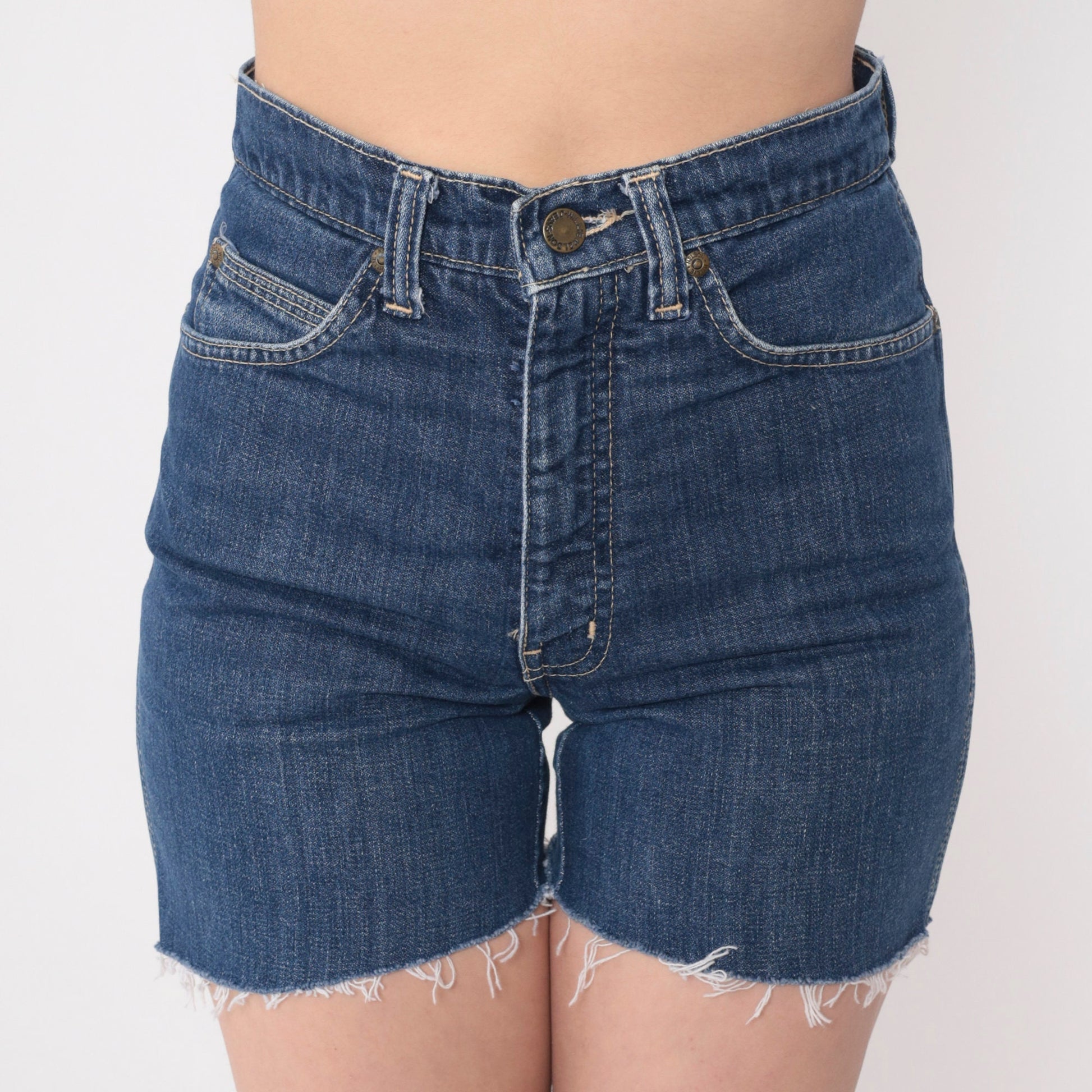 80s Willie Nelson High Waisted Cutoff Denim Shorts Dark Blue Extra Small