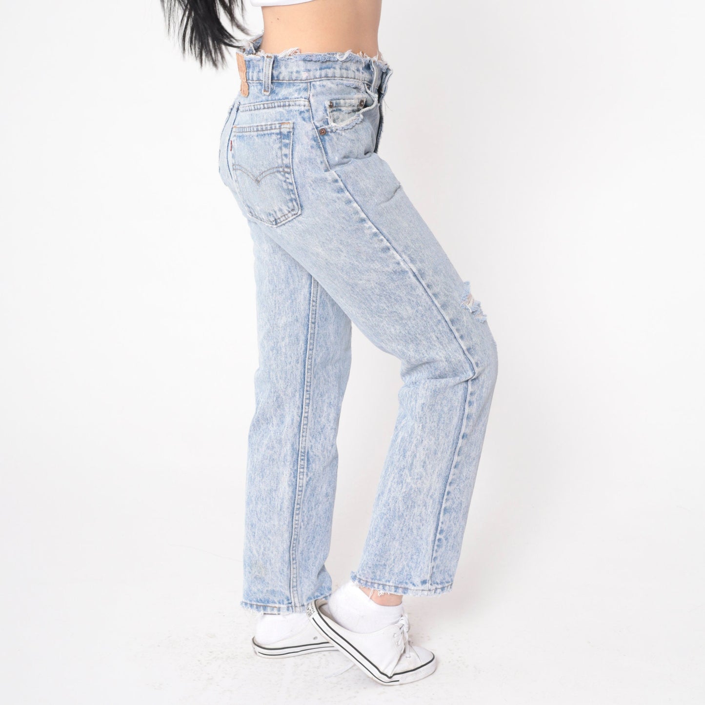 80s Levi's Acid Wash Distressed Slim Straight Jeans Small