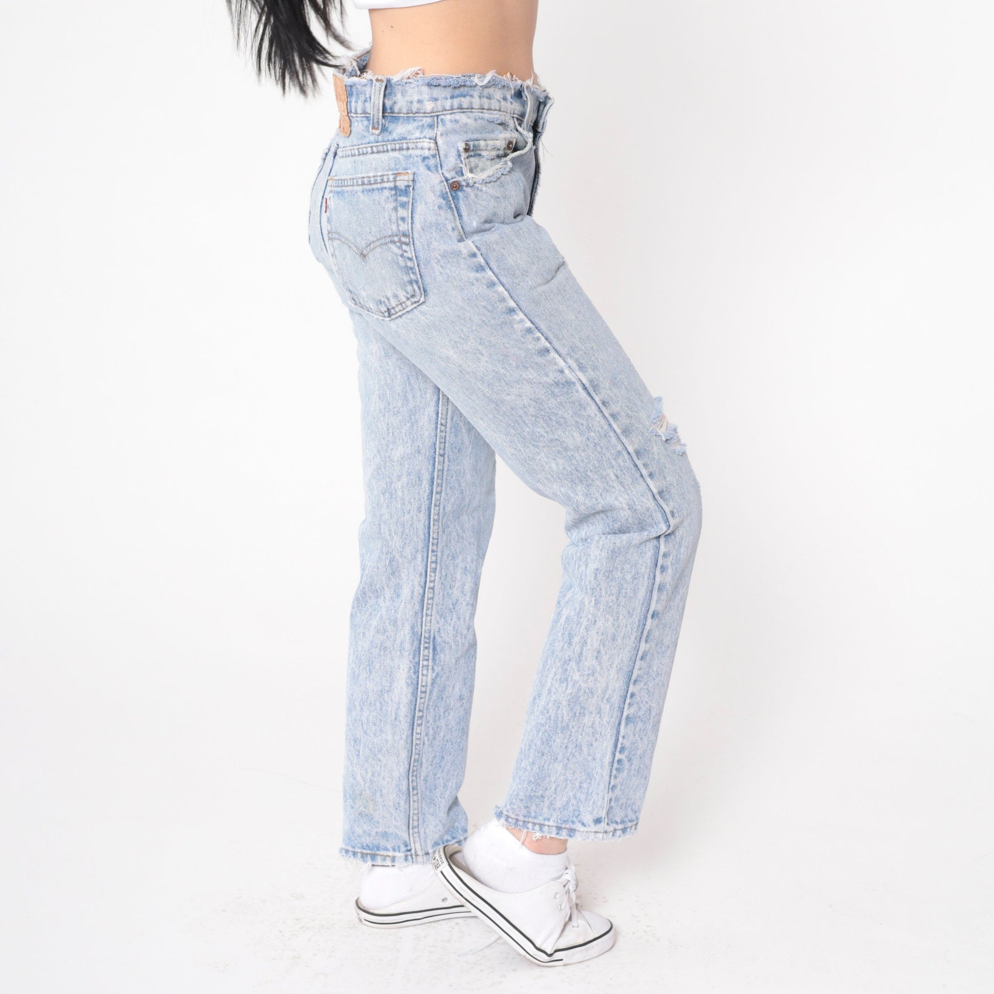 80s Levi's Acid Wash Distressed Slim Straight Jeans Small
