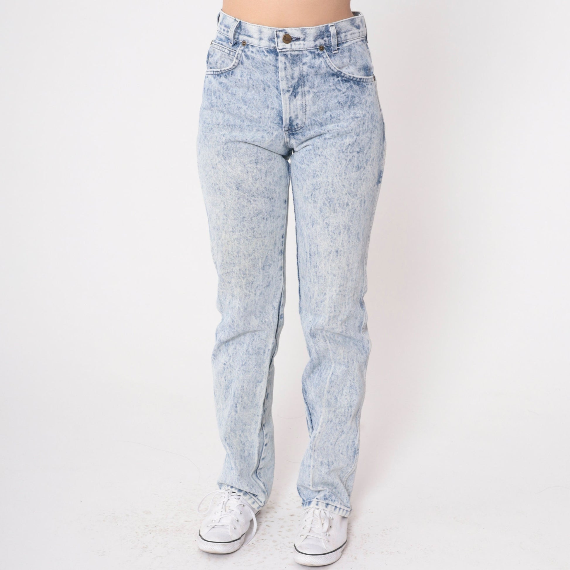 80s Acid Wash High Waist Tapered Jeans Blue Denim Small