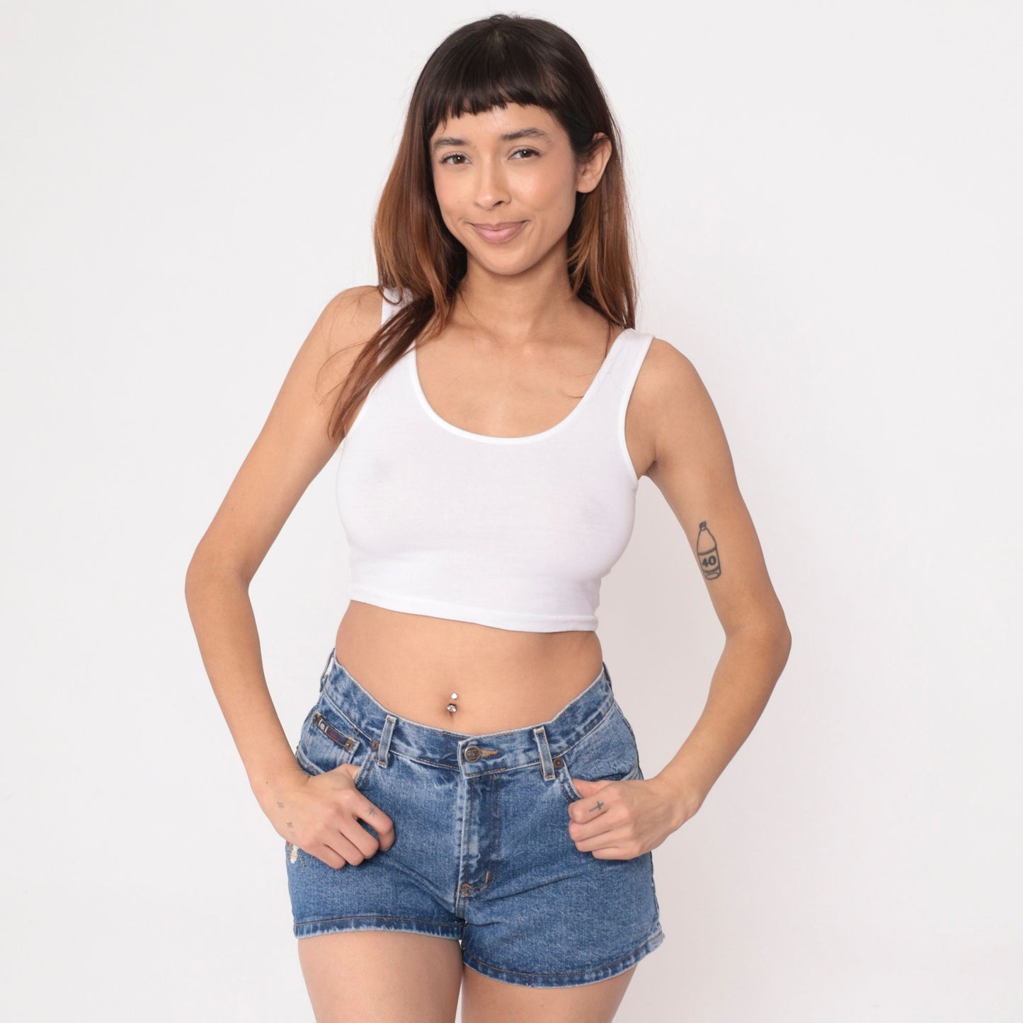 00s LEI Floral Embroidered Denim Shorts Blue Mid Rise Small S