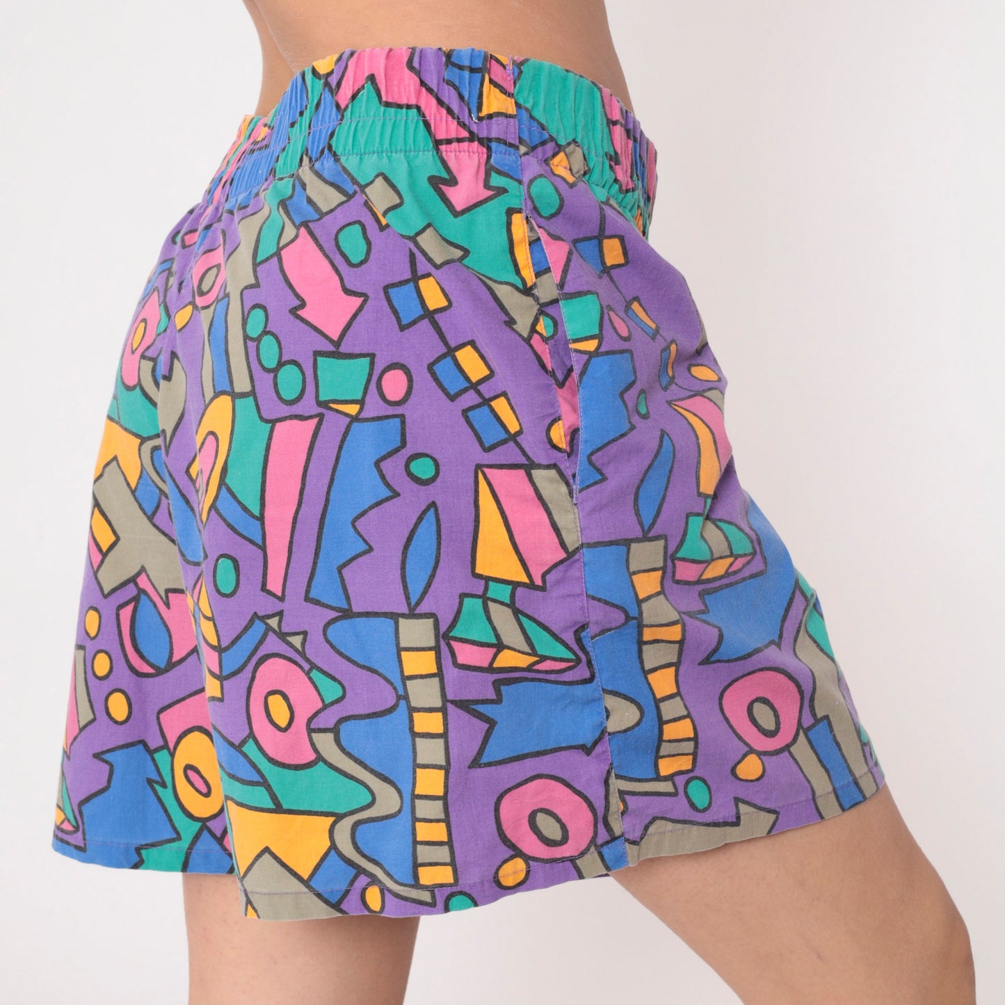 90s Babilonia Geometric Shorts Purple Blue Abstract Baggy High Waist Small