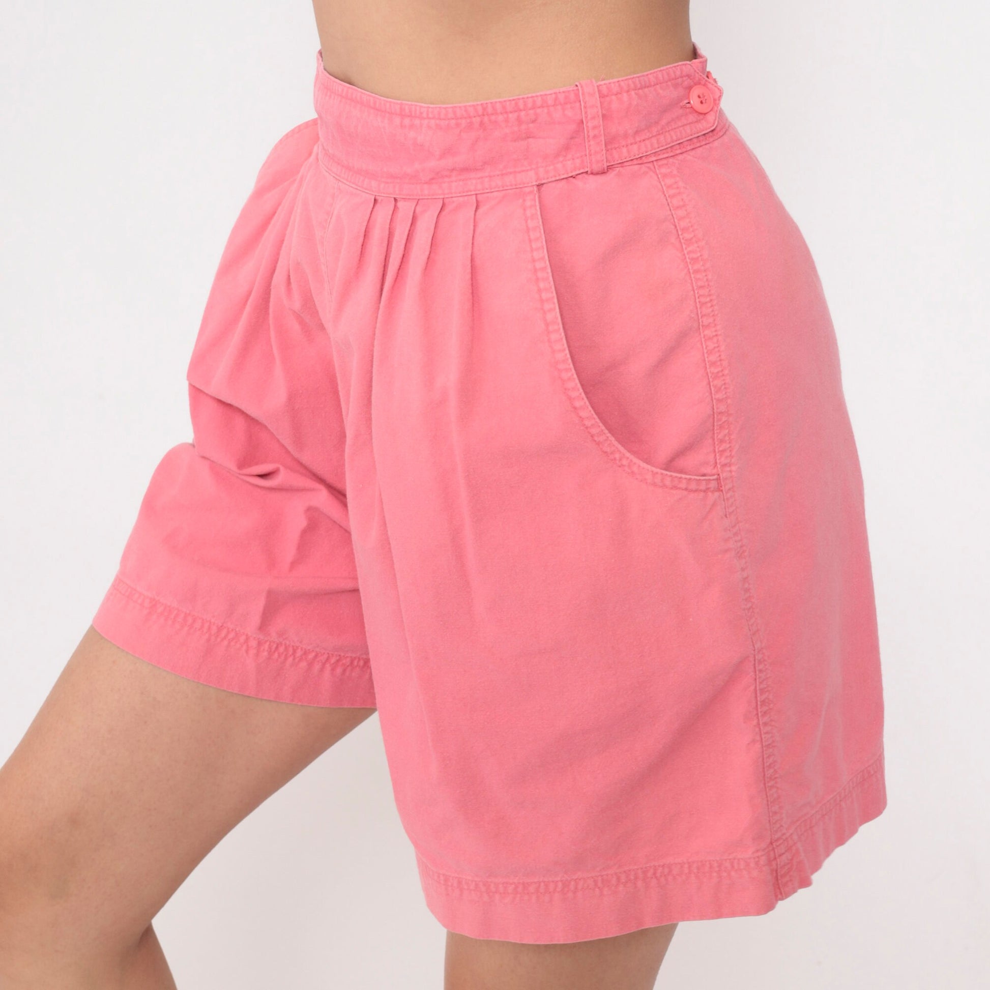 90s Pink Cotton Pleated Shorts High Waist Adjustable Medium