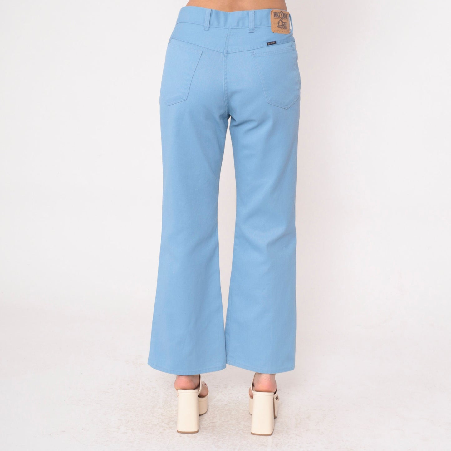70s Big Yank Flared Trousers Baby Blue High Waist Bellbottoms Medium