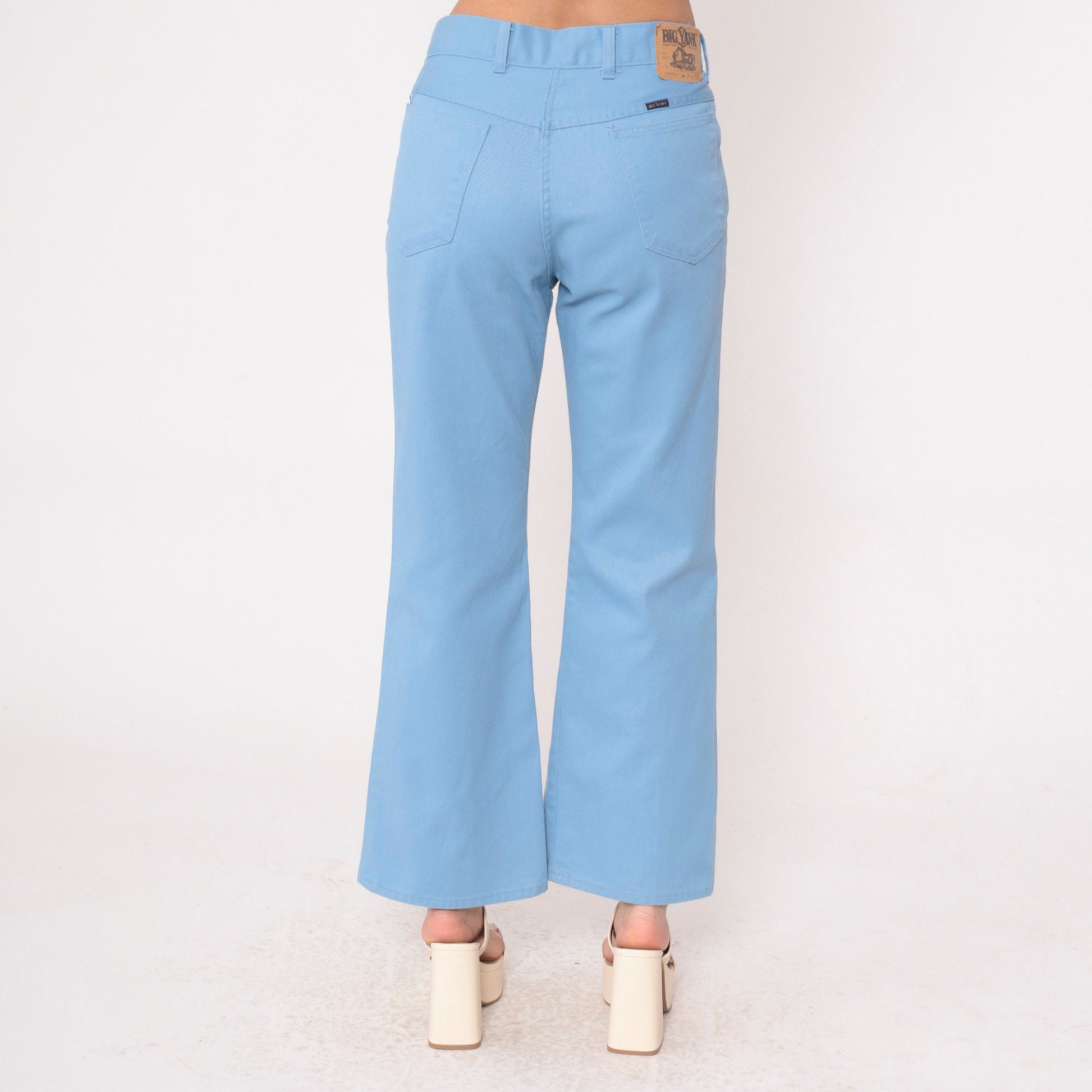70s Big Yank Flared Trousers Baby Blue High Waist Bellbottoms Medium