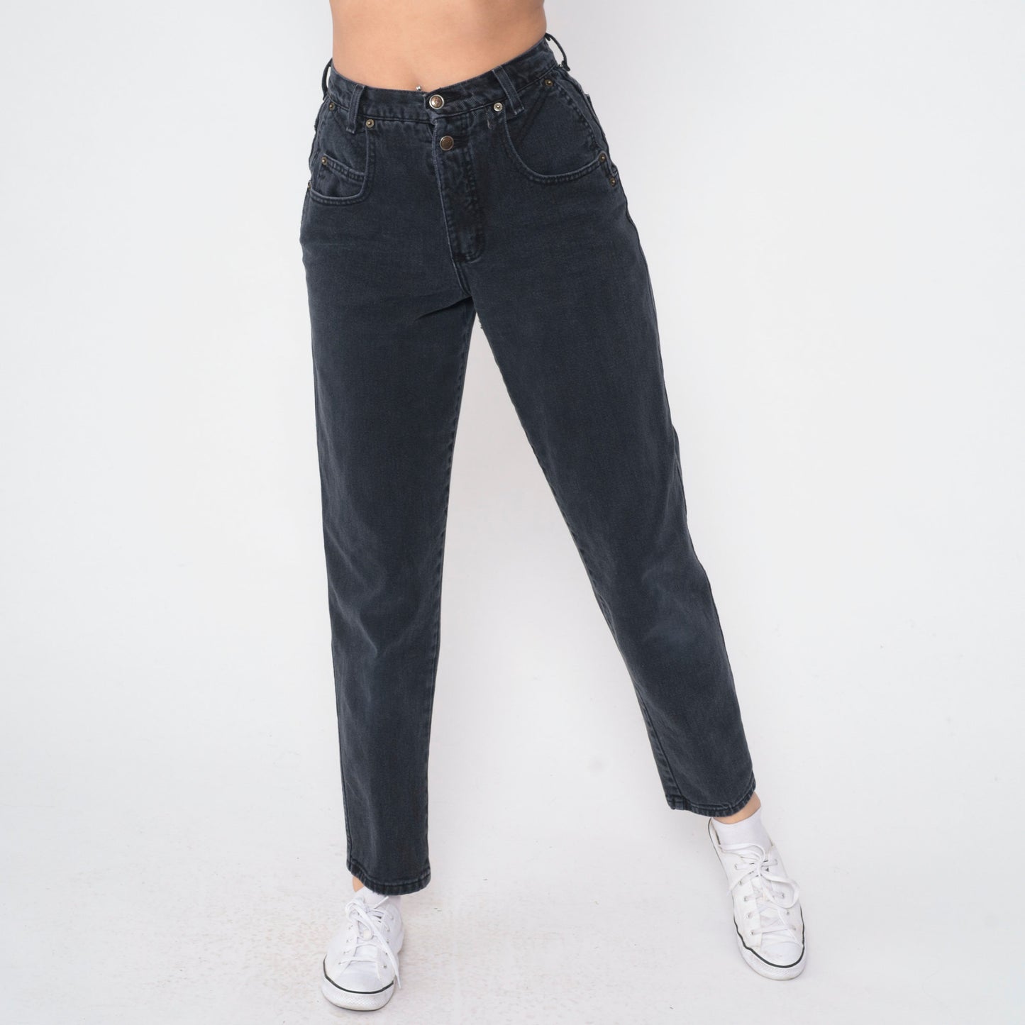 90s Zena High Rise Mom Jeans Faded Black Denim Small