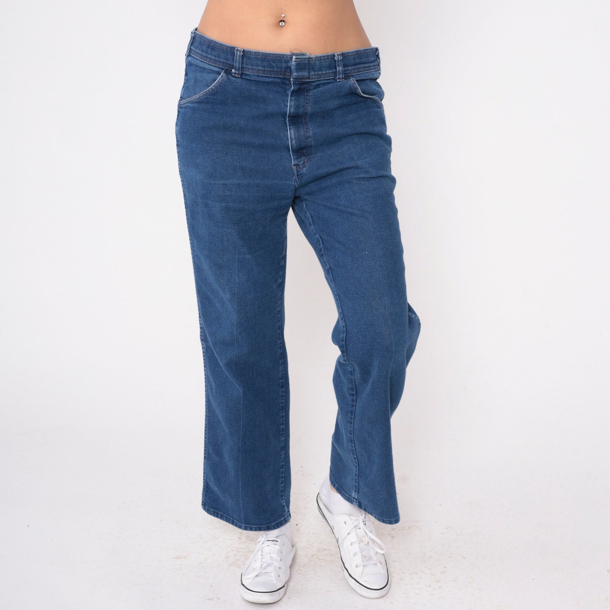 80s High Waisted Straight Leg Jeans Dark Blue Denim Men's 36 x 30