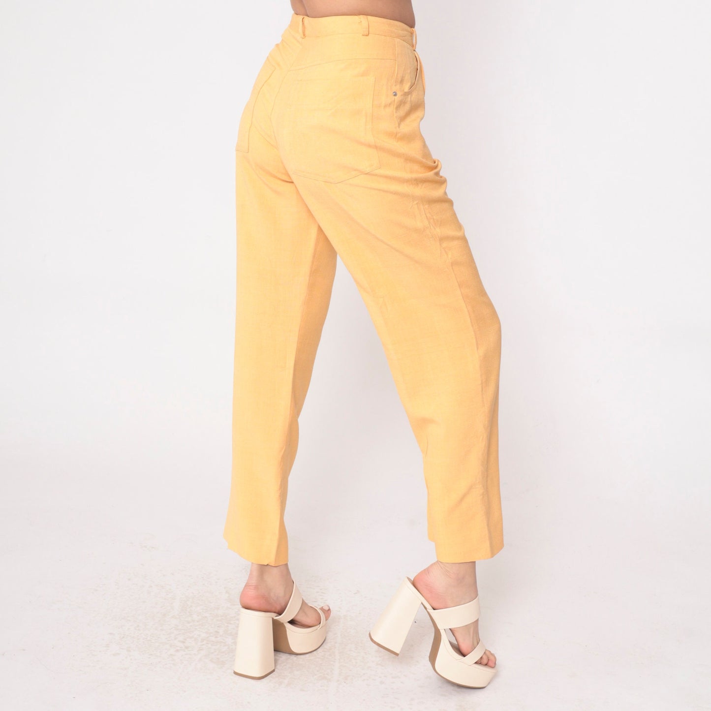 80s Carole Little Light Orange Silk Pleated High-Waist Trousers Small
