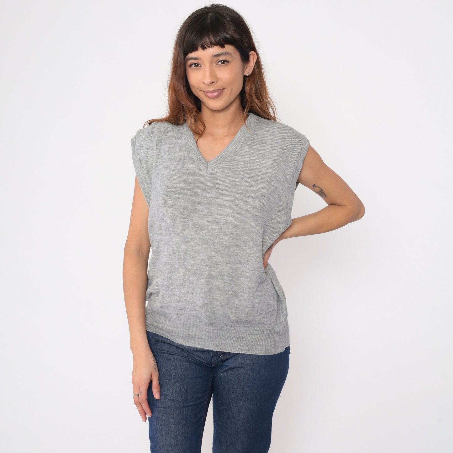 80s MacGregor Heather Grey V-Neck Sweater Vest Knit Tank Large
