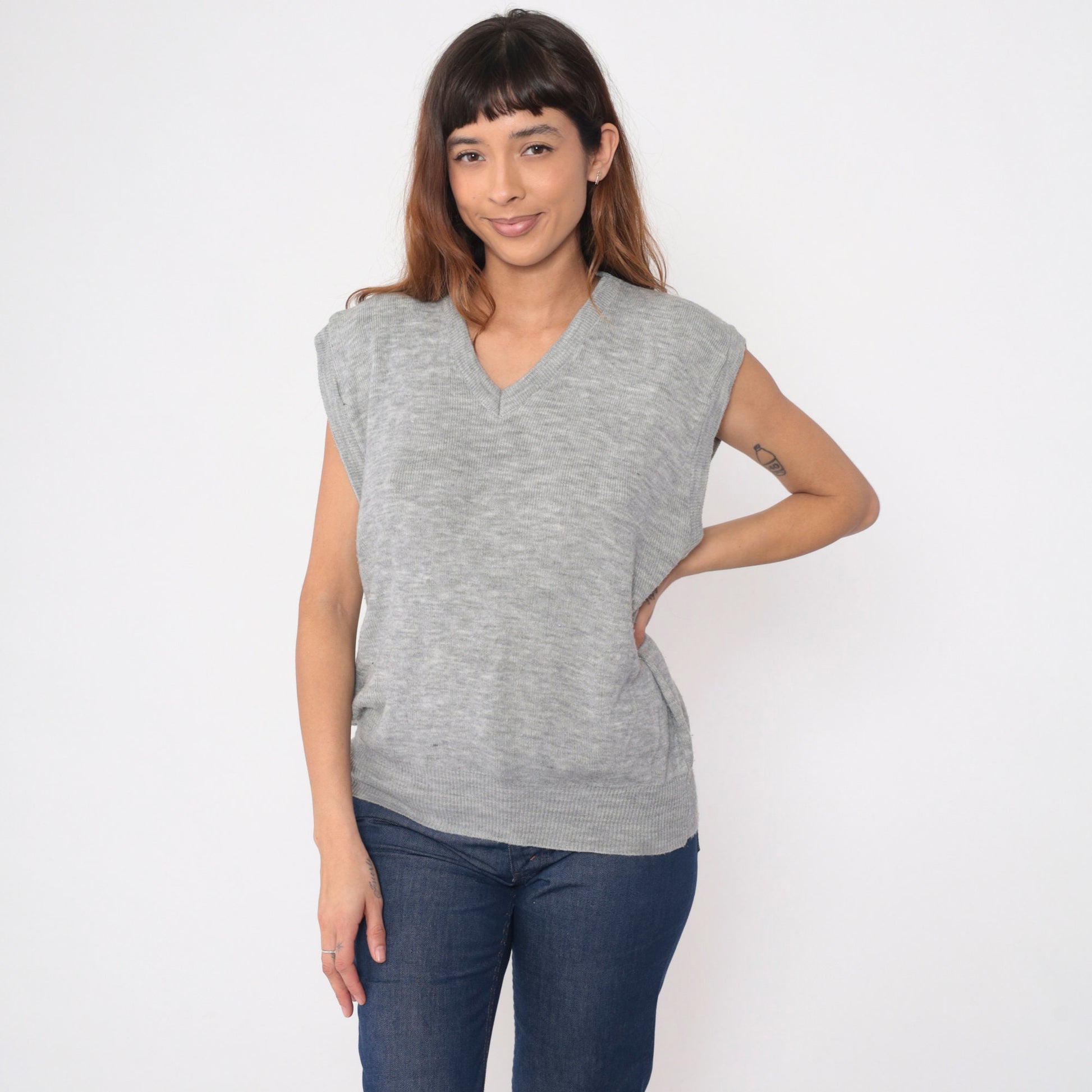 80s MacGregor Heather Grey V-Neck Sweater Vest Knit Tank Large