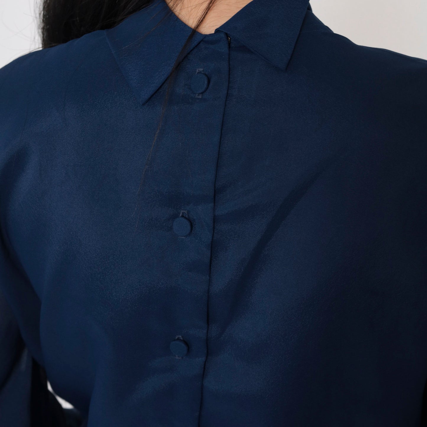 70s Navy Two Piece Dress Set Long Sleeve Blouse Mini Skirt Ascot Tie Large L