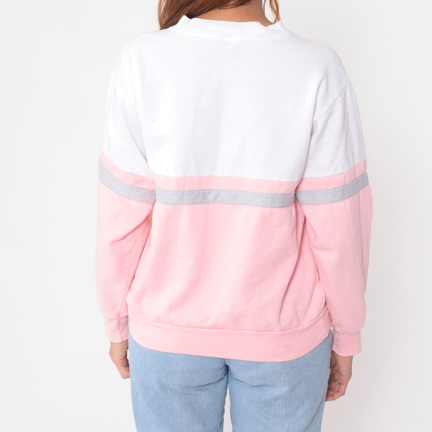 80s Florida Sailboat Sweatshirt Baby Pink White Color Block Crewneck Medium