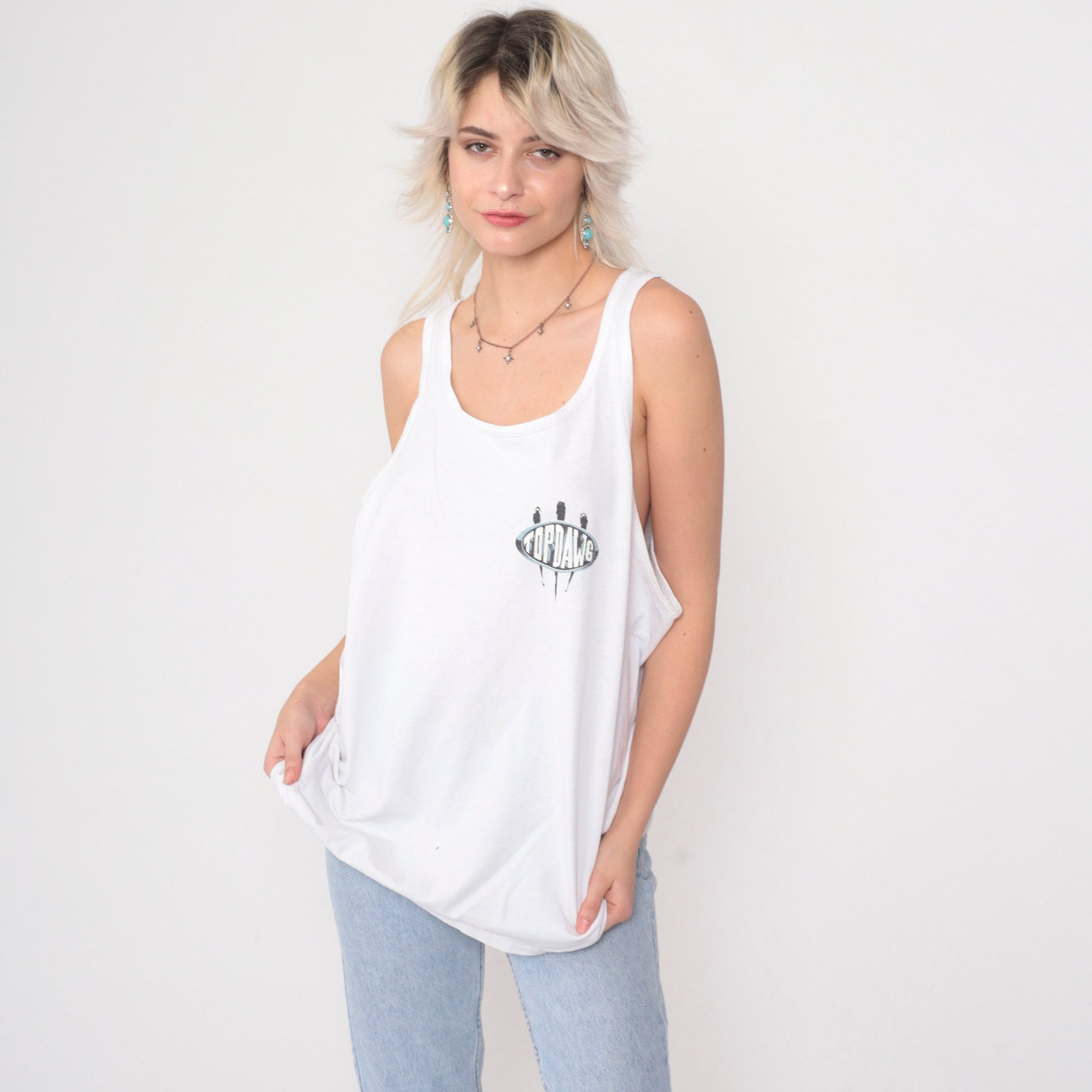 90s Top Dawg Basketball Tank Top American Staffordshire Terrier White Graphic Extra Large