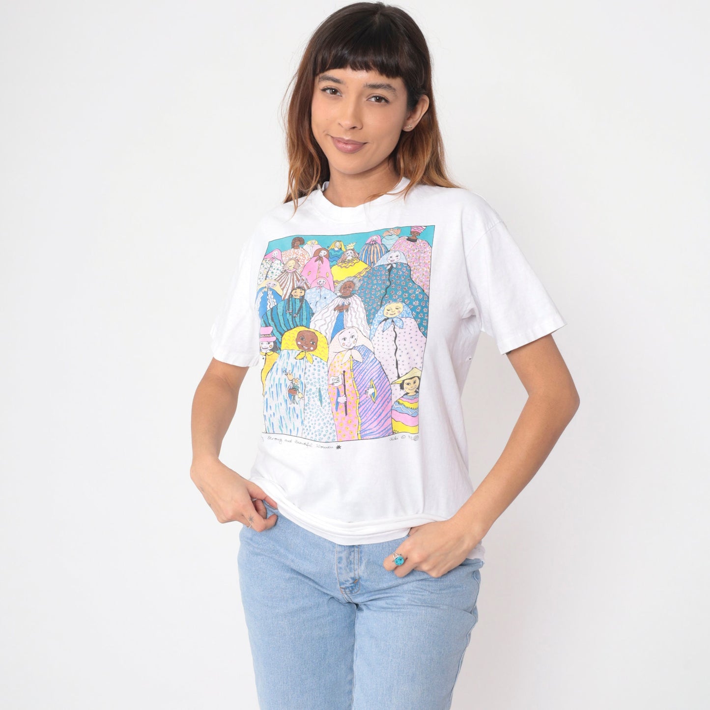 90s Kiki Suarez Many Strong and Beautiful Women Graphic Tee White Cotton Medium