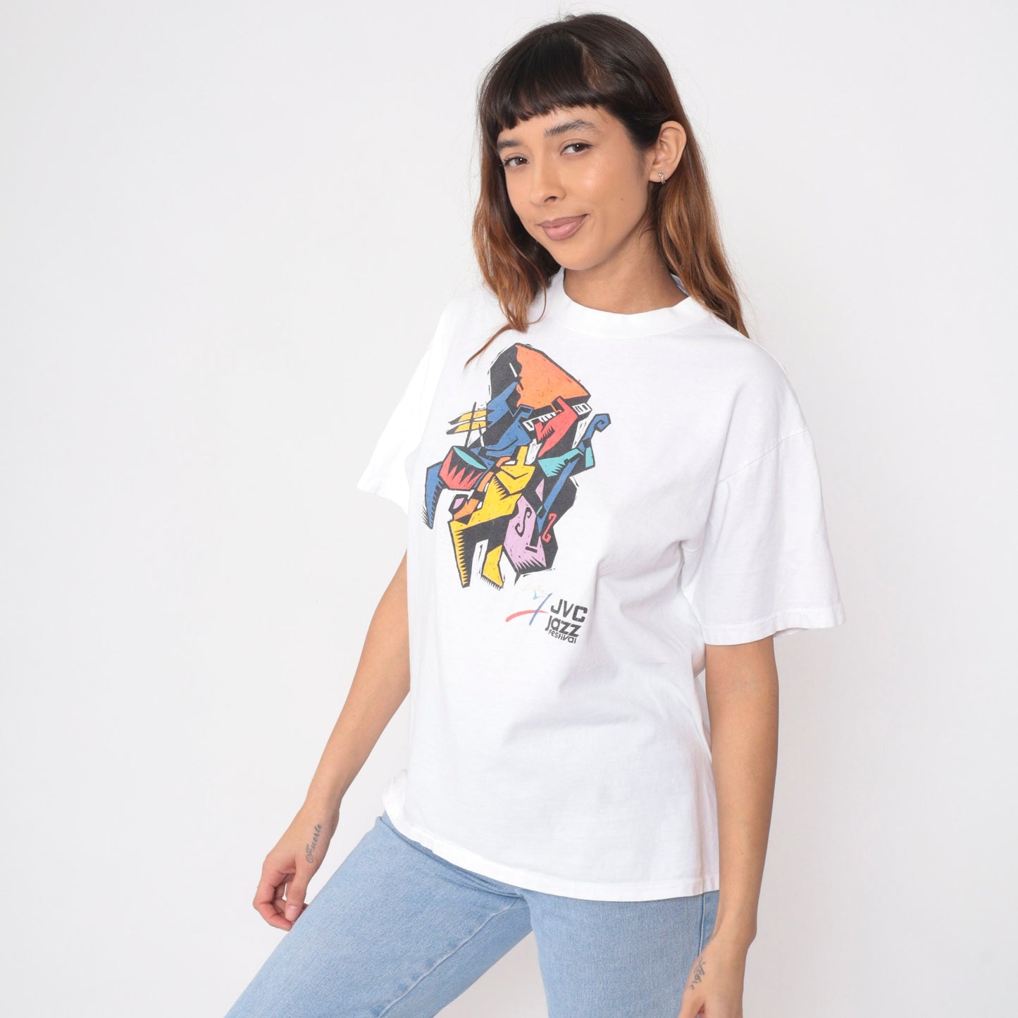 90s JVC Jazz Festival New York Graphic T-Shirt White Cotton Medium