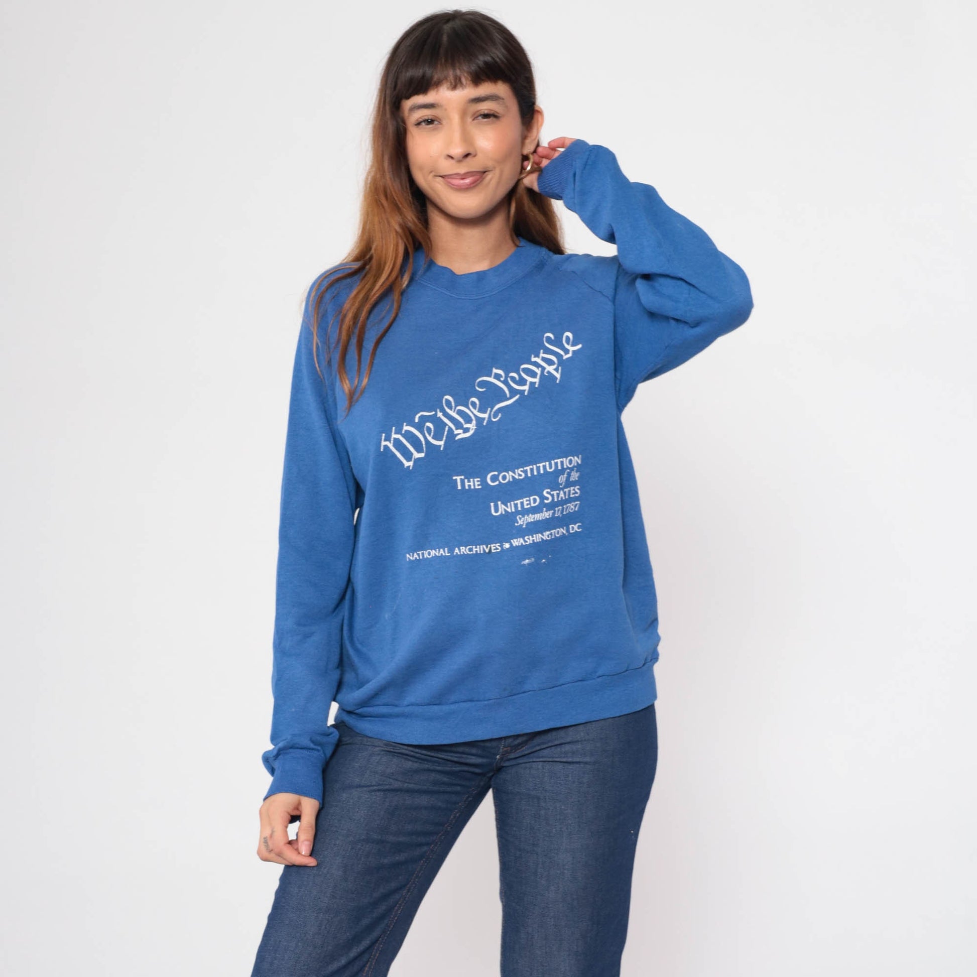 80s We The People US Constitution Sweatshirt National Archives Blue Raglan Medium