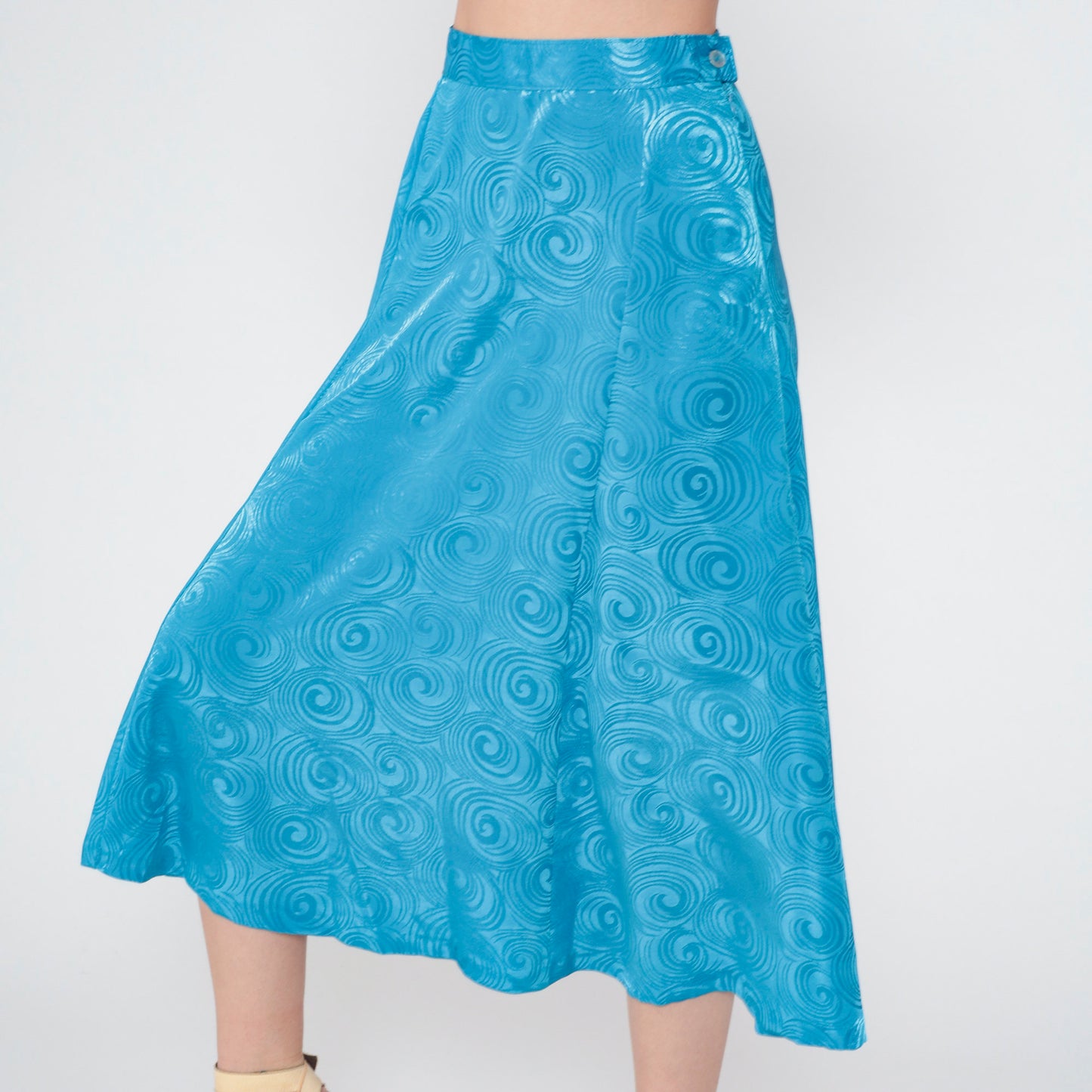 80s Oui Petites Two Piece Set Blue Swirl Cowl Neck Tank Midi Skirt XS