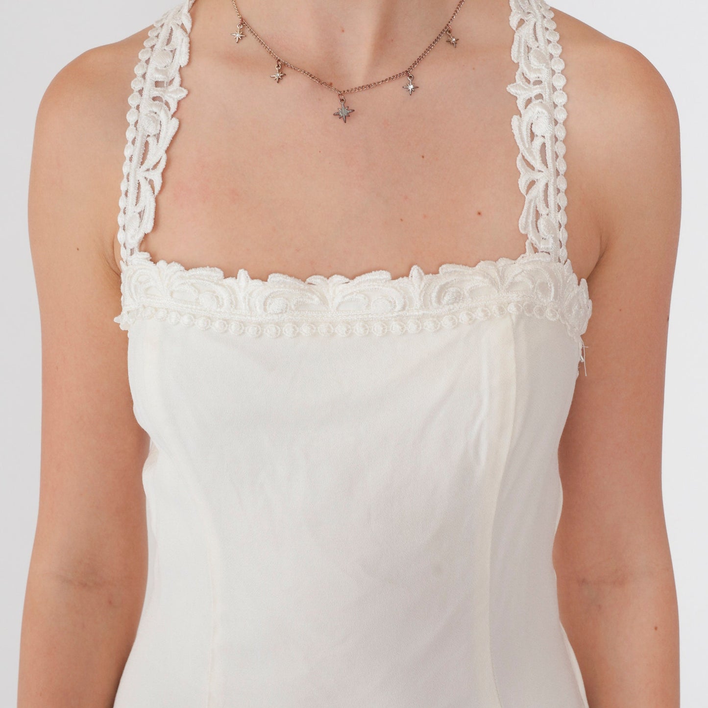 80s Scott McClintock White Maxi Dress Floral Lace Open Back Peplum Small