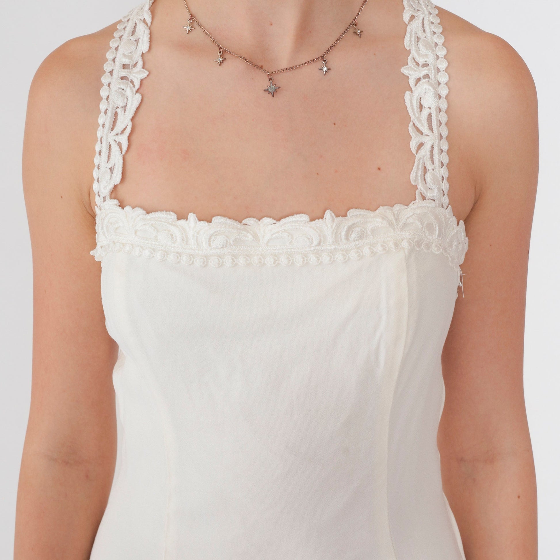 80s Scott McClintock White Maxi Dress Floral Lace Open Back Peplum Small