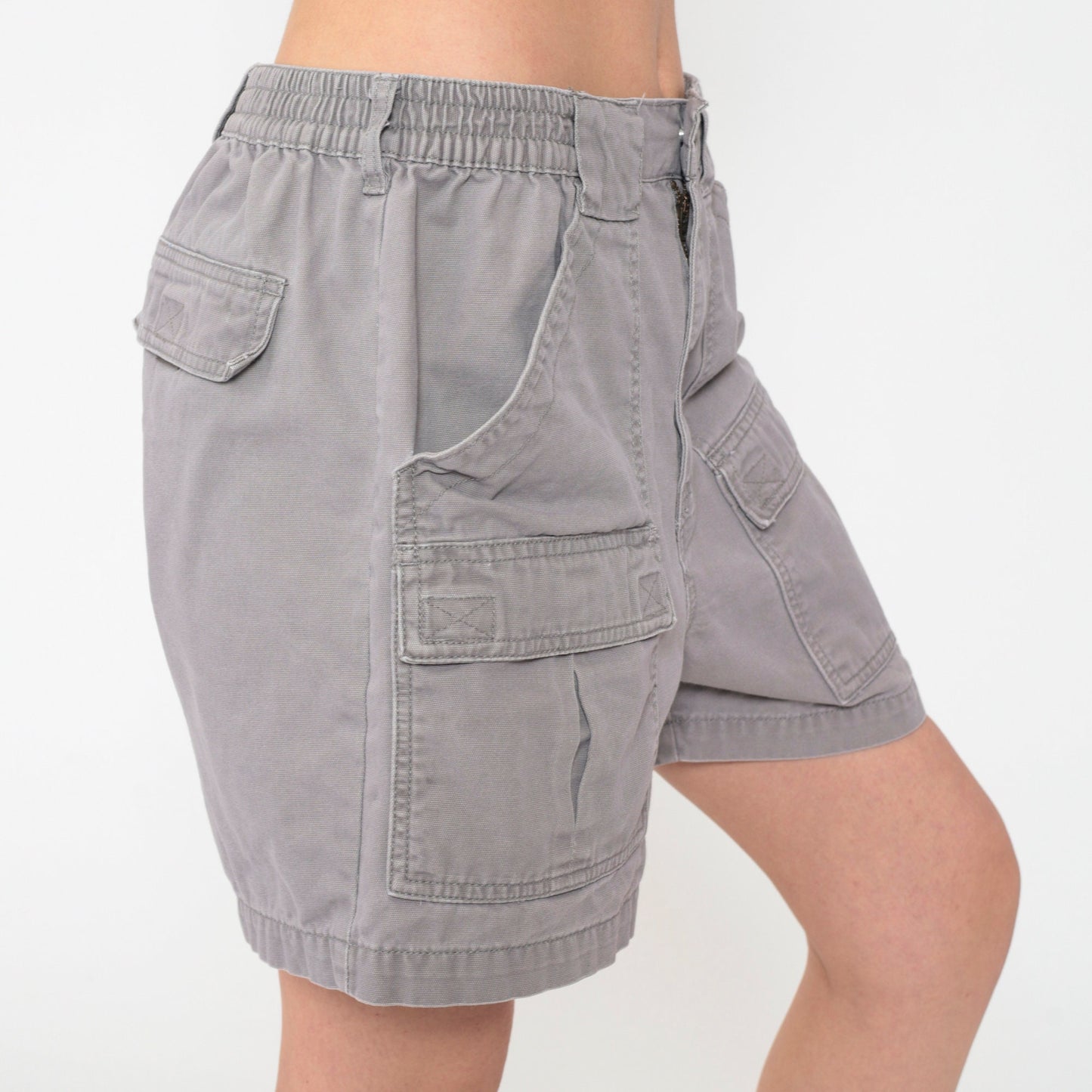 90s Red Head Brand Cargo Shorts Grey Elastic Waist Cotton Men's 34