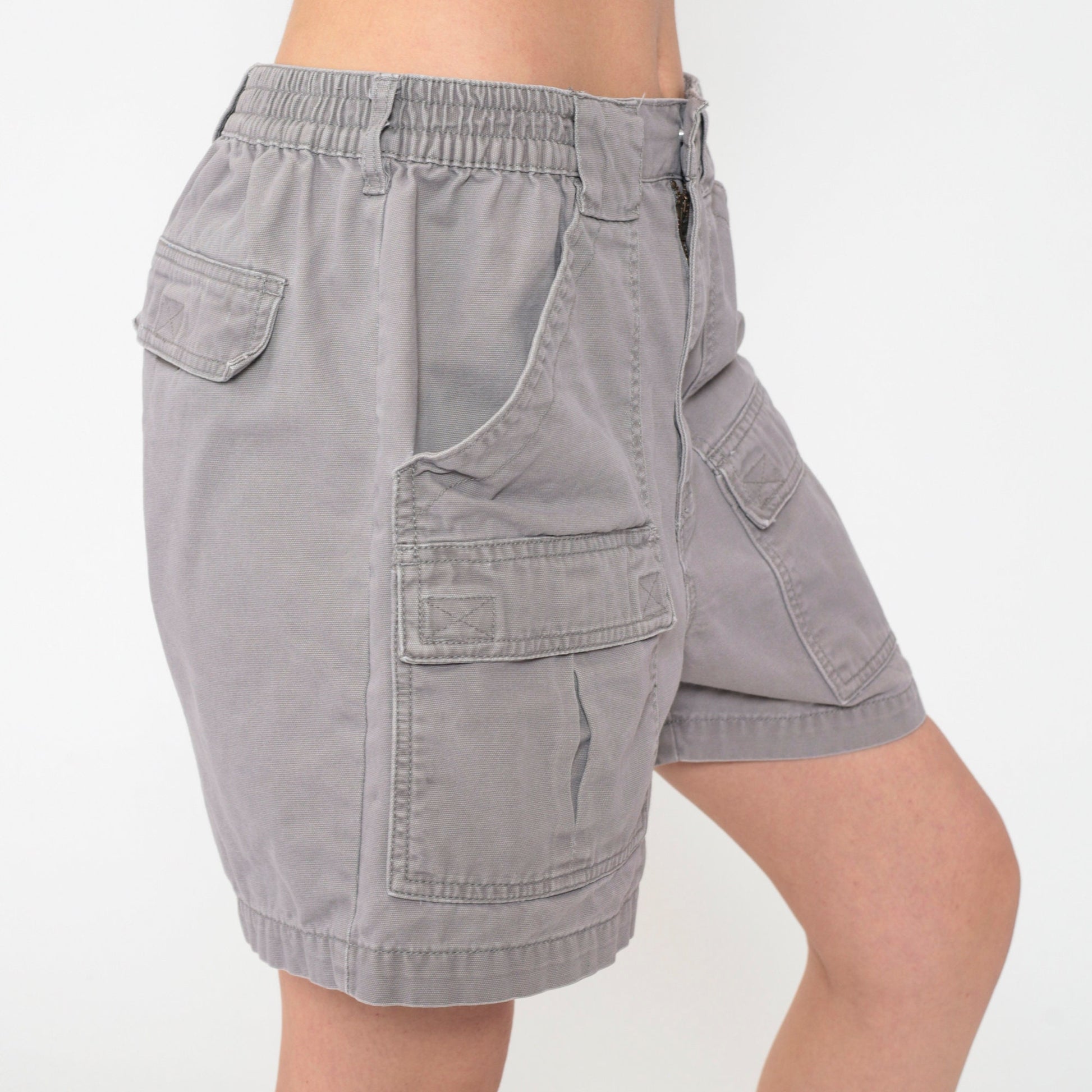 90s Red Head Brand Cargo Shorts Grey Elastic Waist Cotton Men's 34