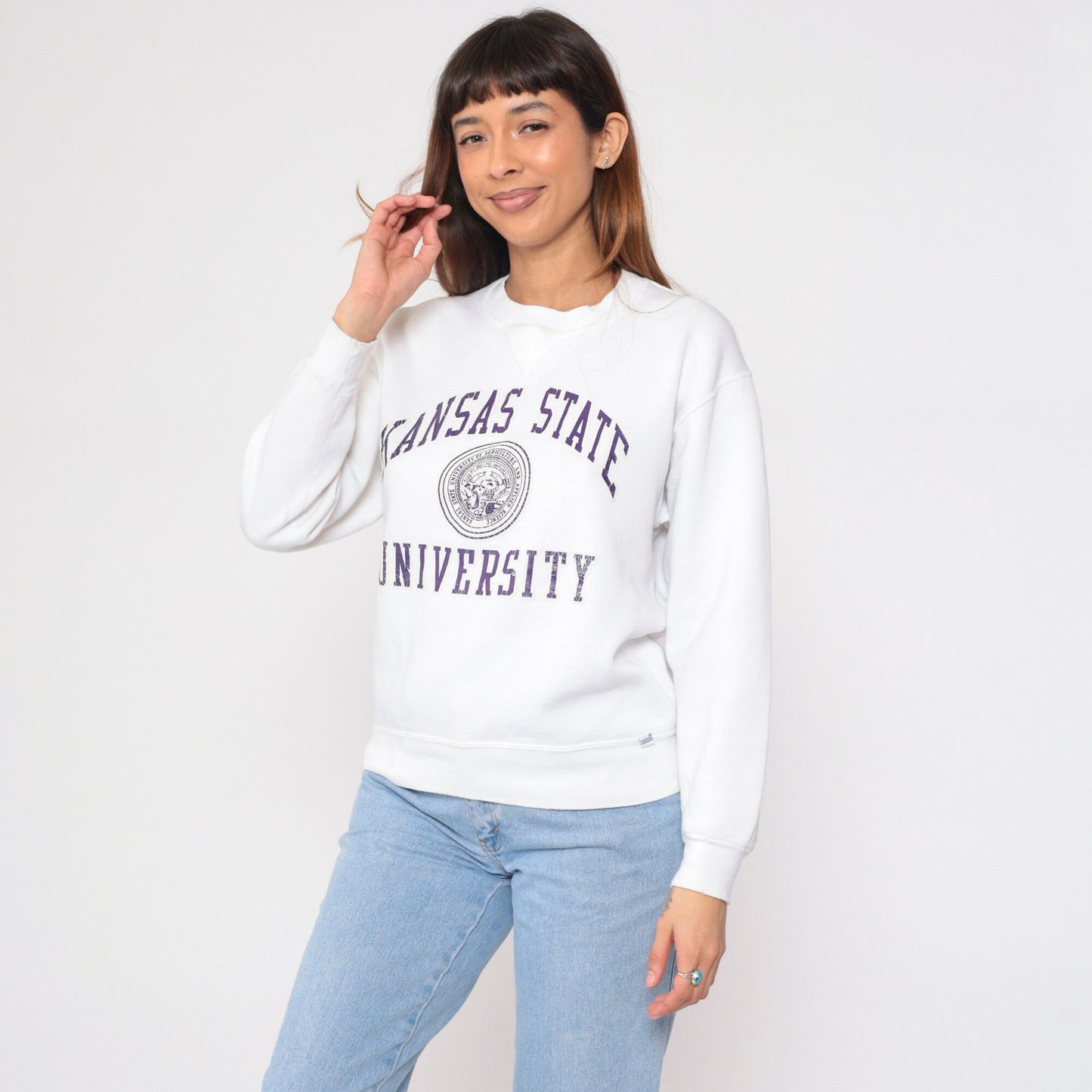 90s Kansas State University Wildcats Russell Athletic Sweatshirt White Medium M