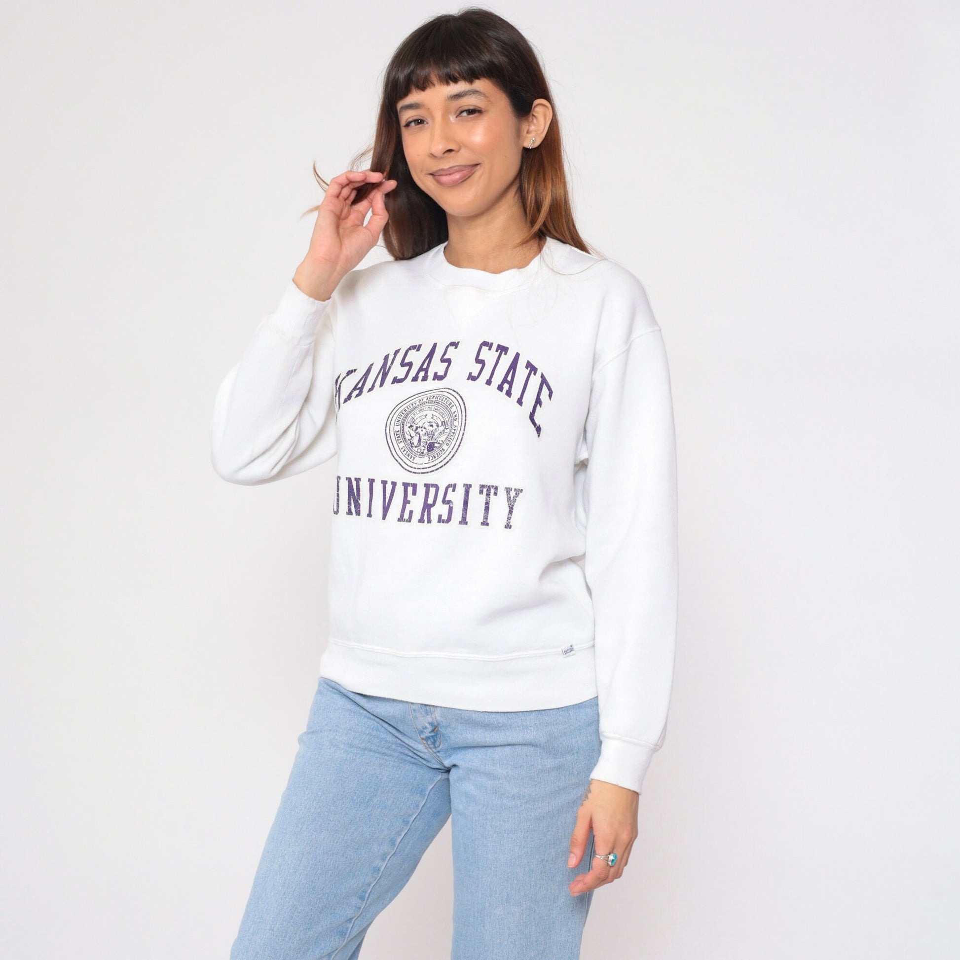 90s Kansas State University Wildcats Russell Athletic Sweatshirt White Medium M