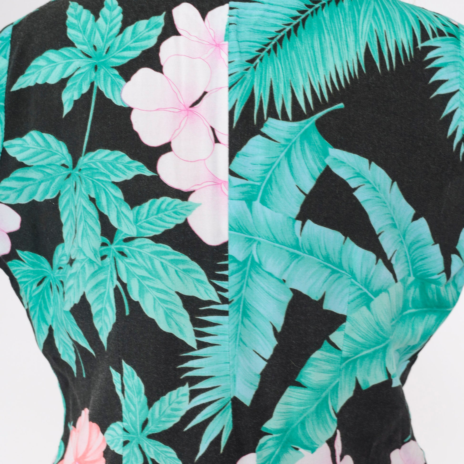 90s Black Tropical Floral Crop Top Double Breasted Blouse Medium M