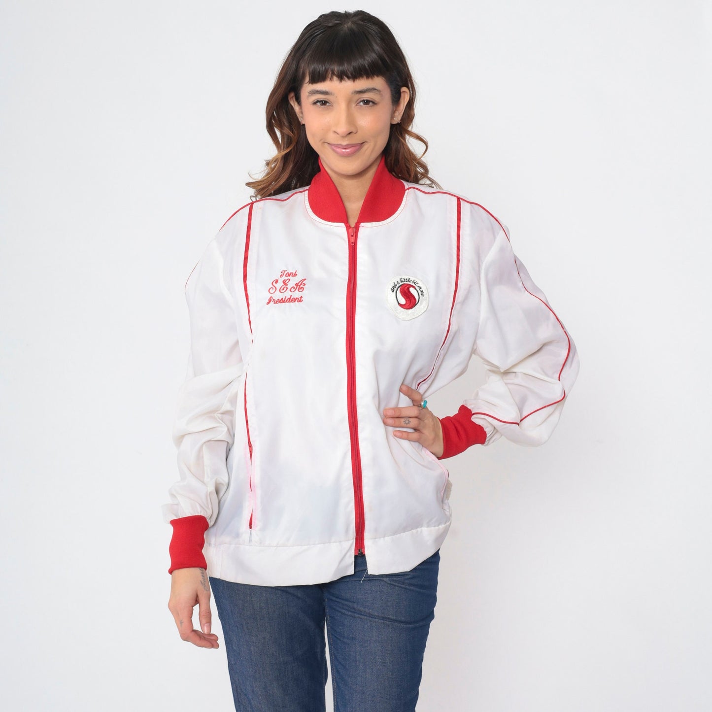80s SEA President Toni Windbreaker Jacket White Red Striped Extra Large XXL
