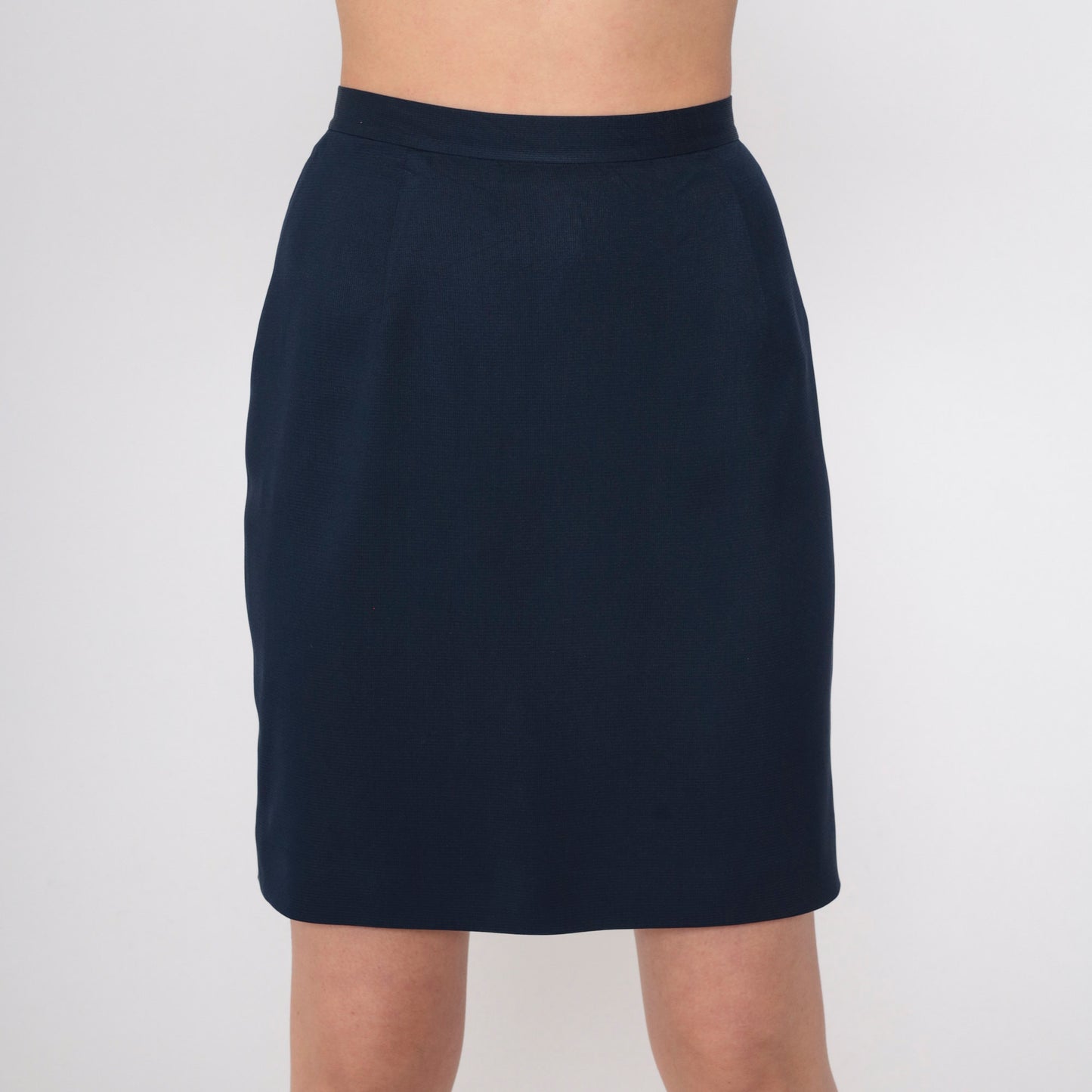 90s Ann Taylor Loft Navy Silk Pencil Skirt High Waist Mini Extra Small