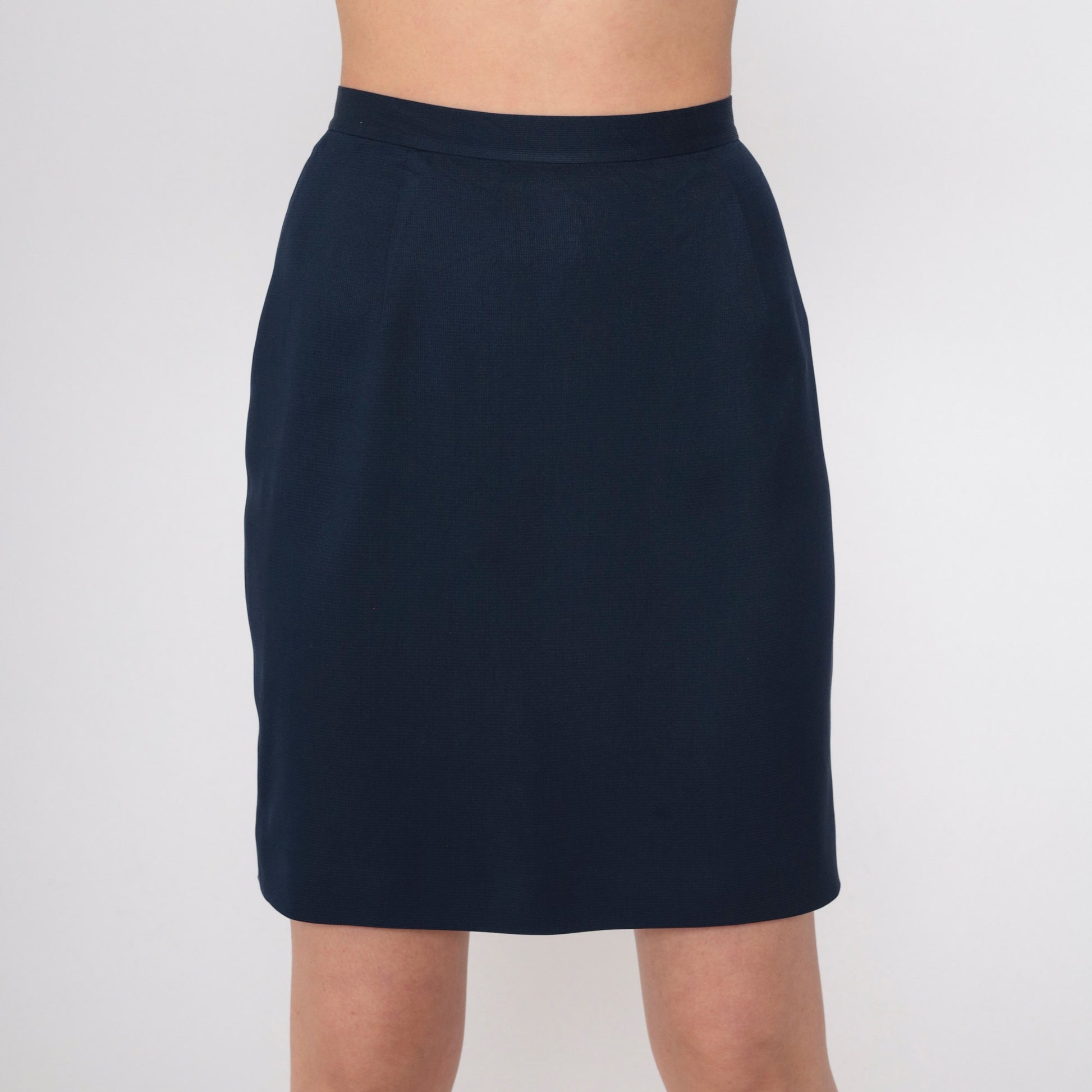 90s Ann Taylor Loft Navy Silk Pencil Skirt High Waist Mini Extra Small