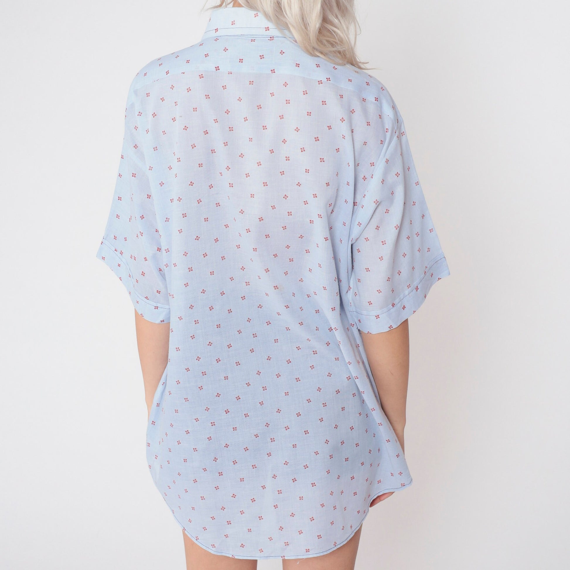 70s Van Heusen Floral Button-Up Shirt Baby Blue Flower Print Men's XXL
