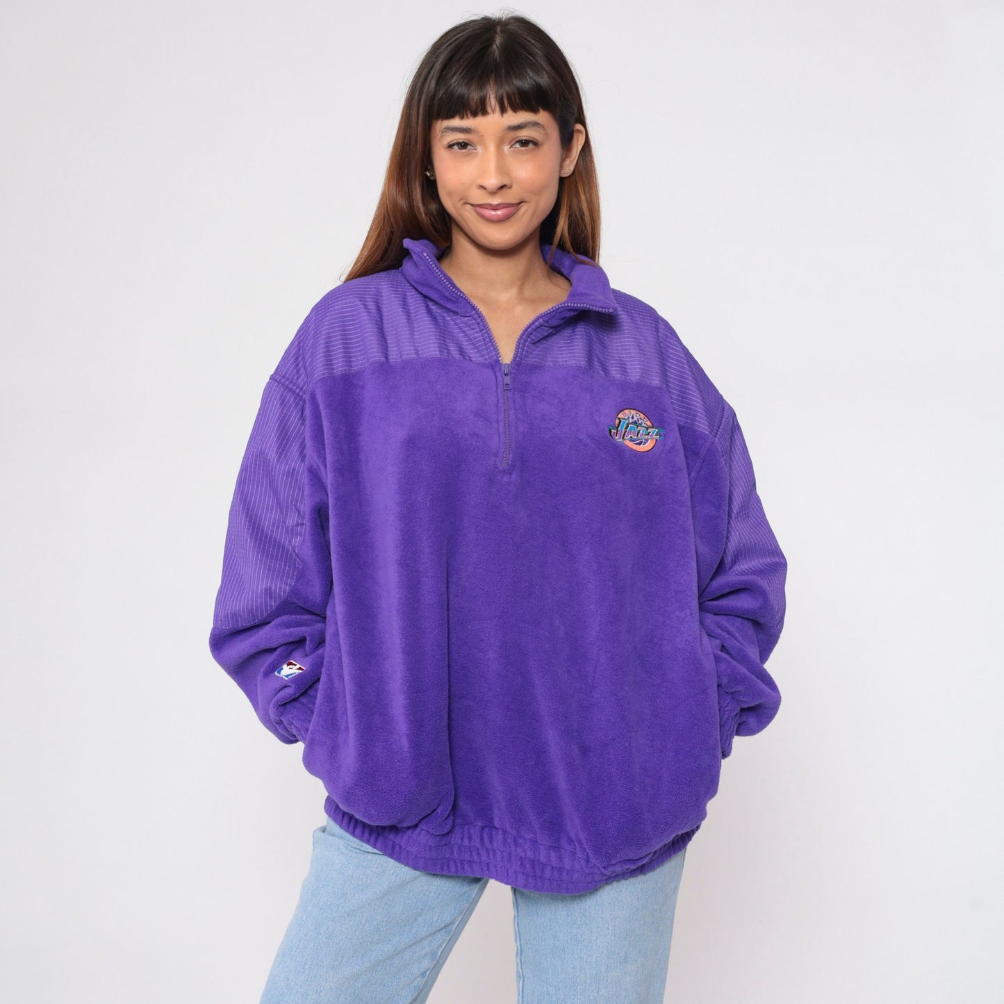 90s Utah Jazz Quarter Zip Fleece Sweatshirt Purple NBA Logo Men's XL