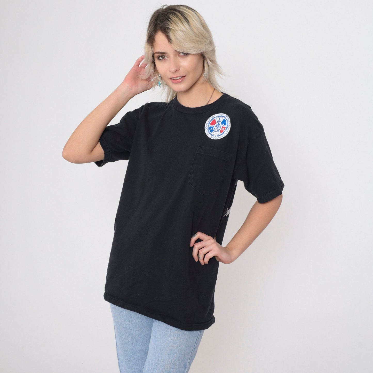 90s International Association of Machinists Aerospace Workers Graphic Tee Black Medium