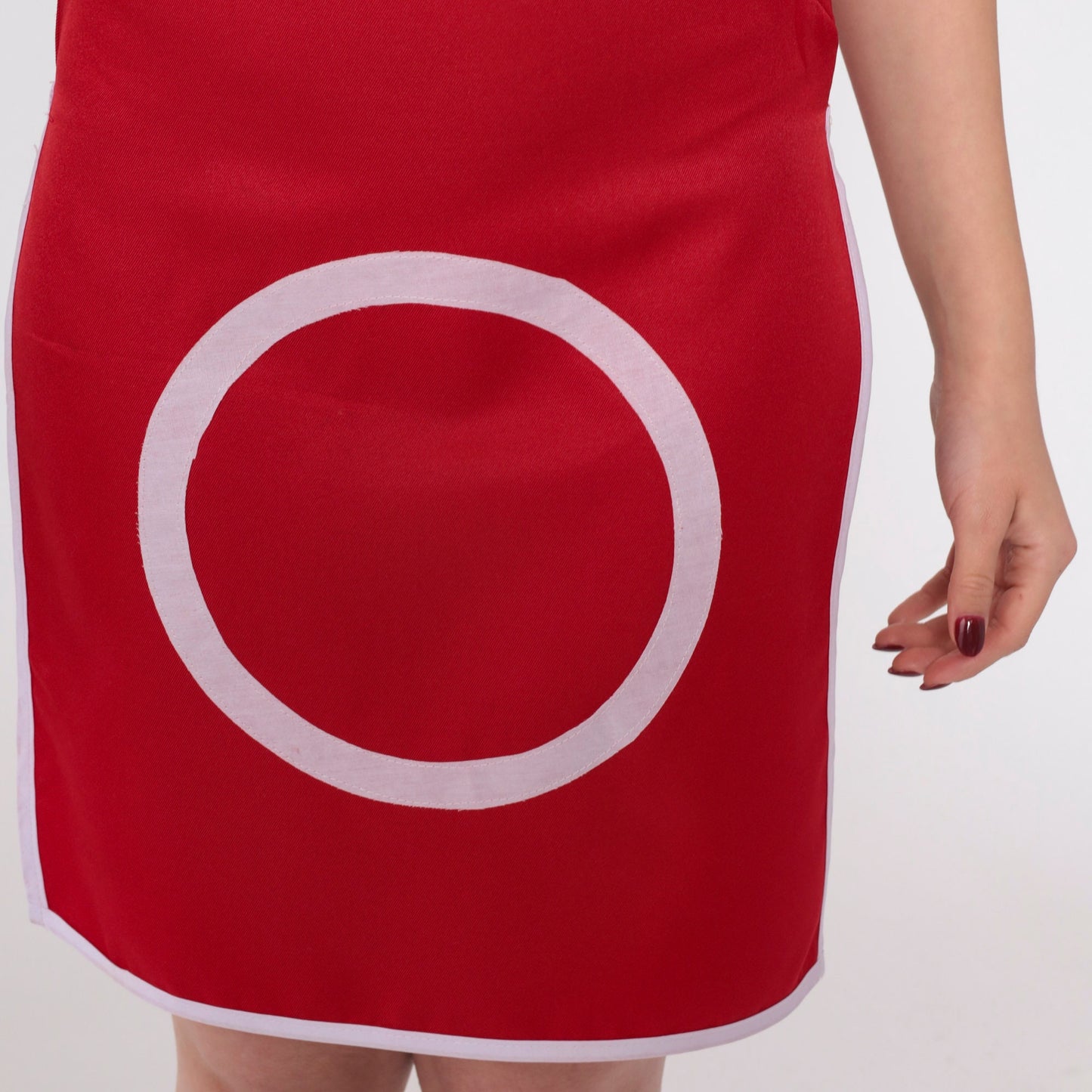 Y2K Red Mini Dress Pink Ring Print Mandarin Collar Side Slit Small
