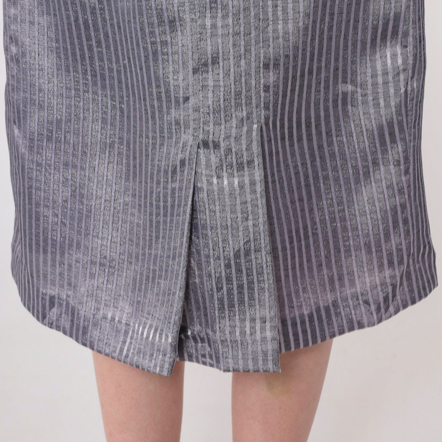 70s Pinstriped Grey Midi Pencil Skirt High Waisted Pleated Small