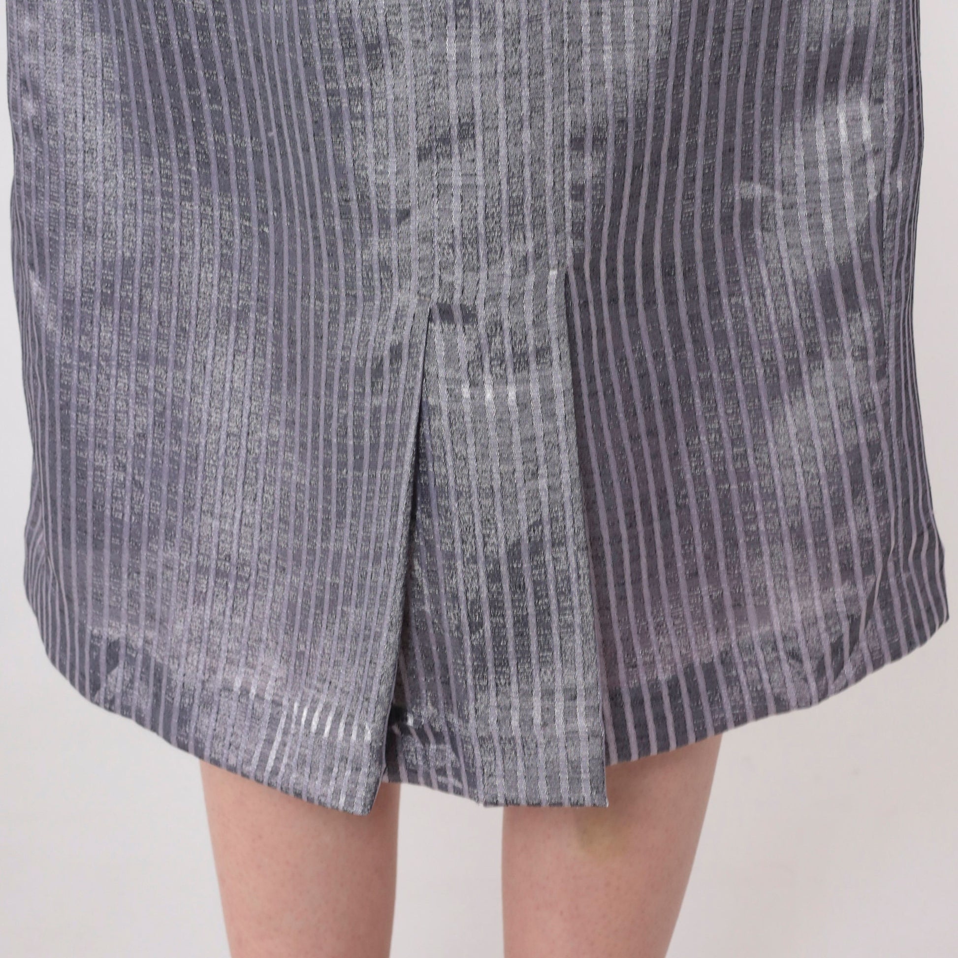 70s Pinstriped Grey Midi Pencil Skirt High Waisted Pleated Small