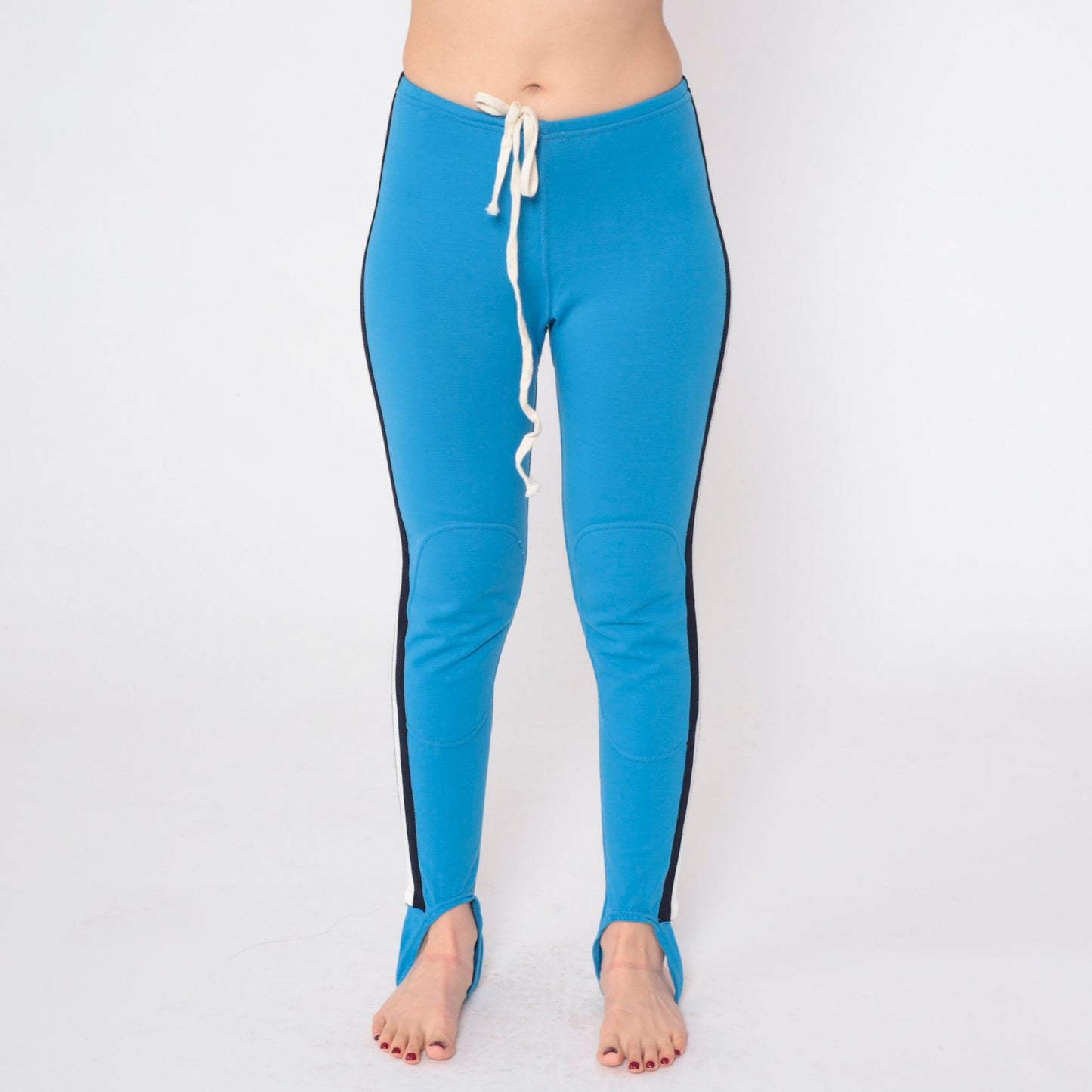 80s Blue Striped Stirrup Pants High Waist Tapered Leg Small