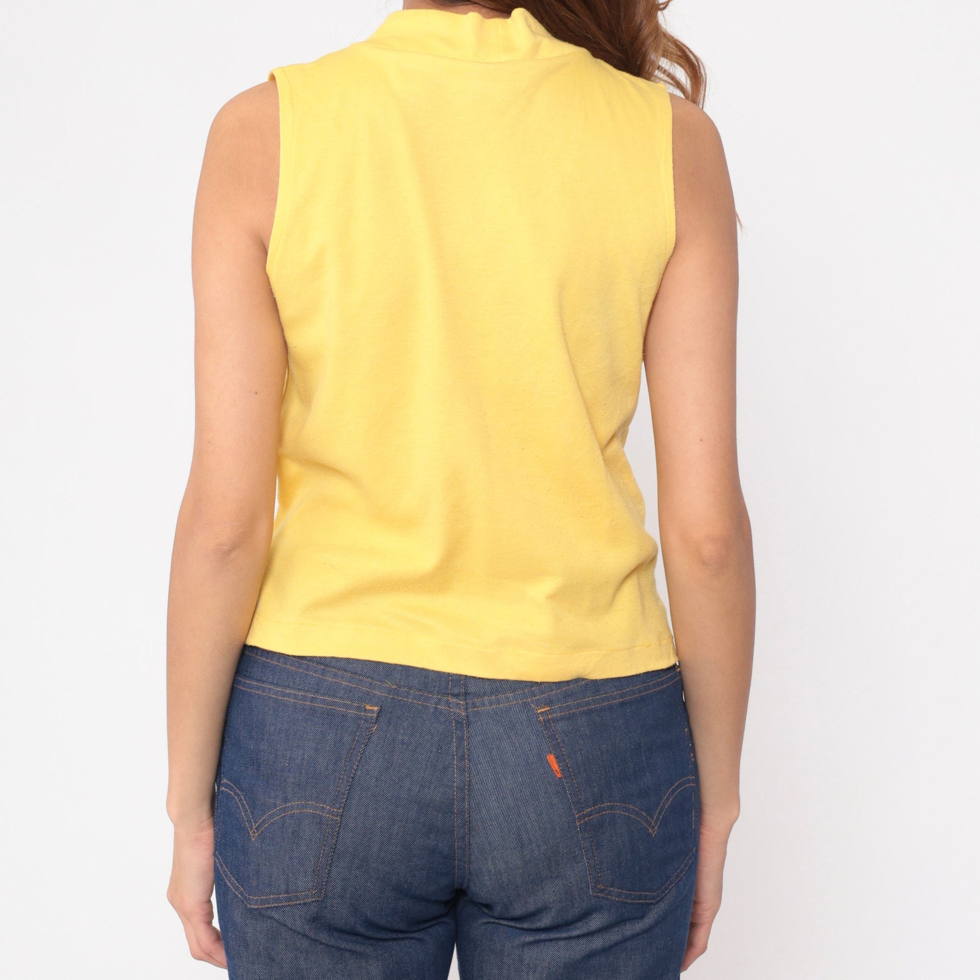 80s Yellow Surplice Tank Top Sleeveless Wrap Neckline Medium