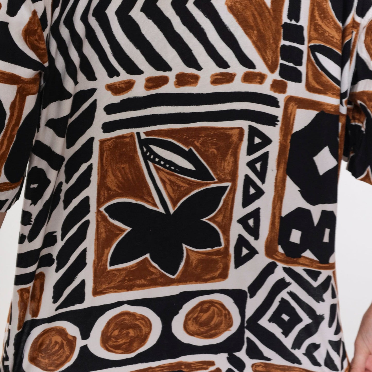 90s Kathie Lee Plus Geometric Safari Print Button Up Blouse Brown Black Extra Large XXL
