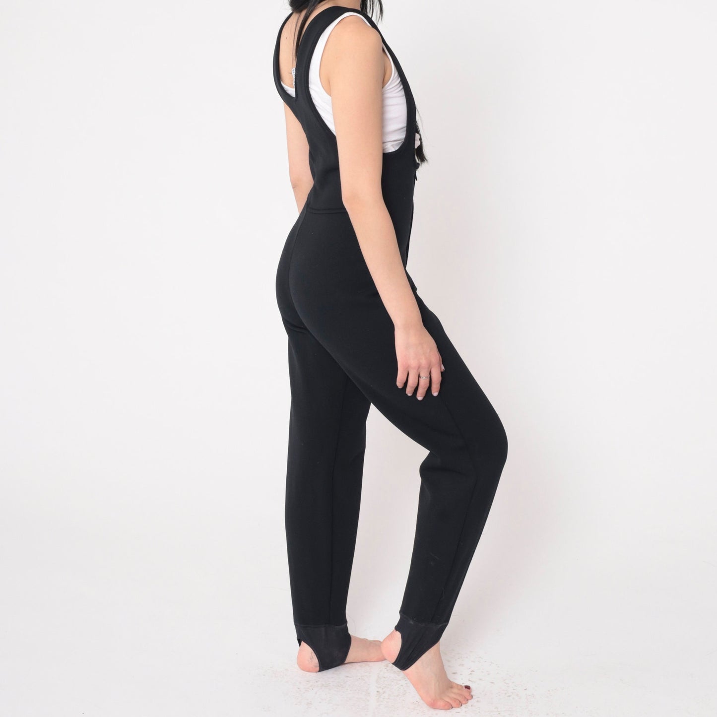 80s Roffe Black Ski Pants Stirrup Suspender Snow Suit Extra Small XS