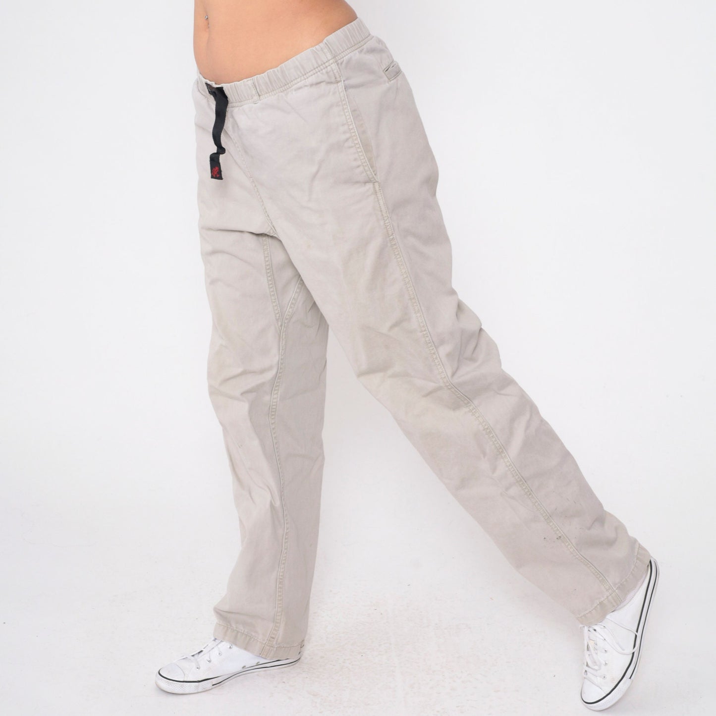 90s Gramicci Stone Grey Cotton Climbing Pants Drawstring Waist Medium
