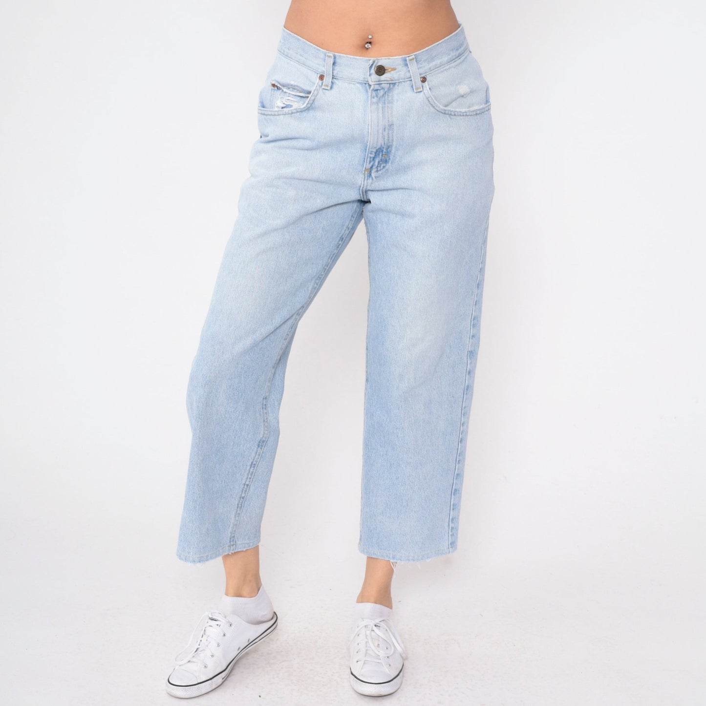 90s Lee High Waisted Mom Jeans Light Wash Cropped Straight Leg Medium