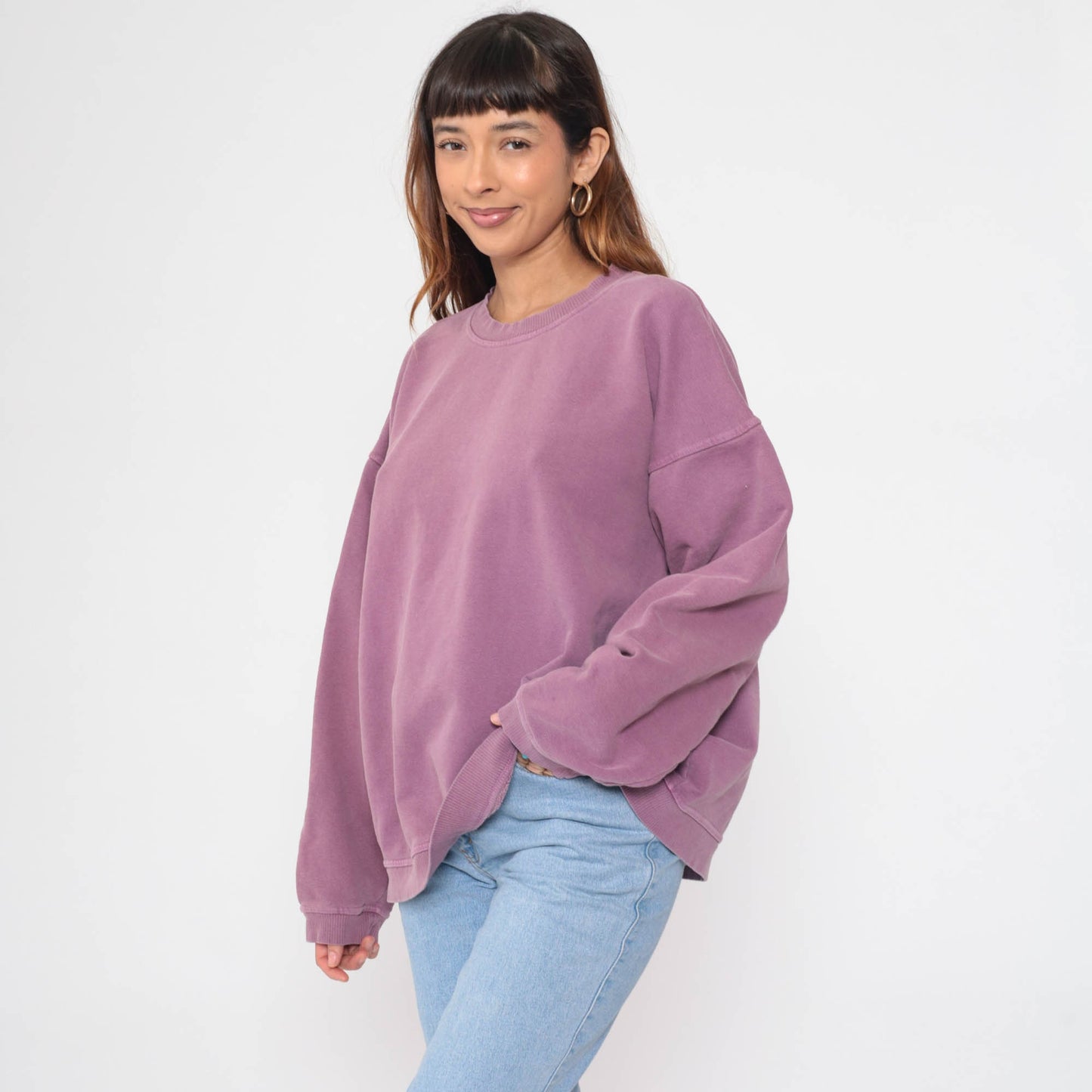 90s Purple Crewneck Sweatshirt Cotton Plain Pullover Large L