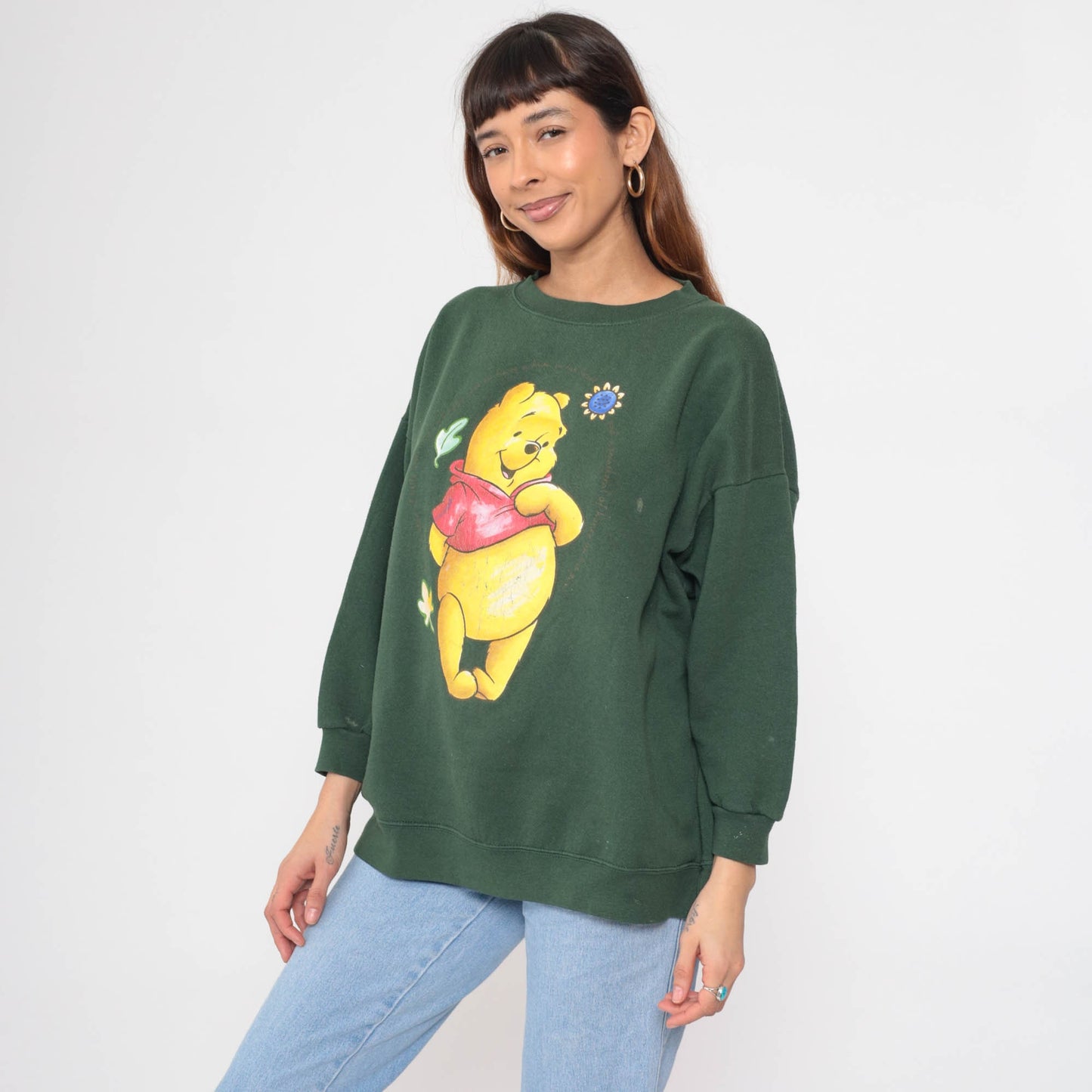 90s Winnie The Pooh Disney Sweatshirt Dark Green Graphic Crewneck Plus Size XXL