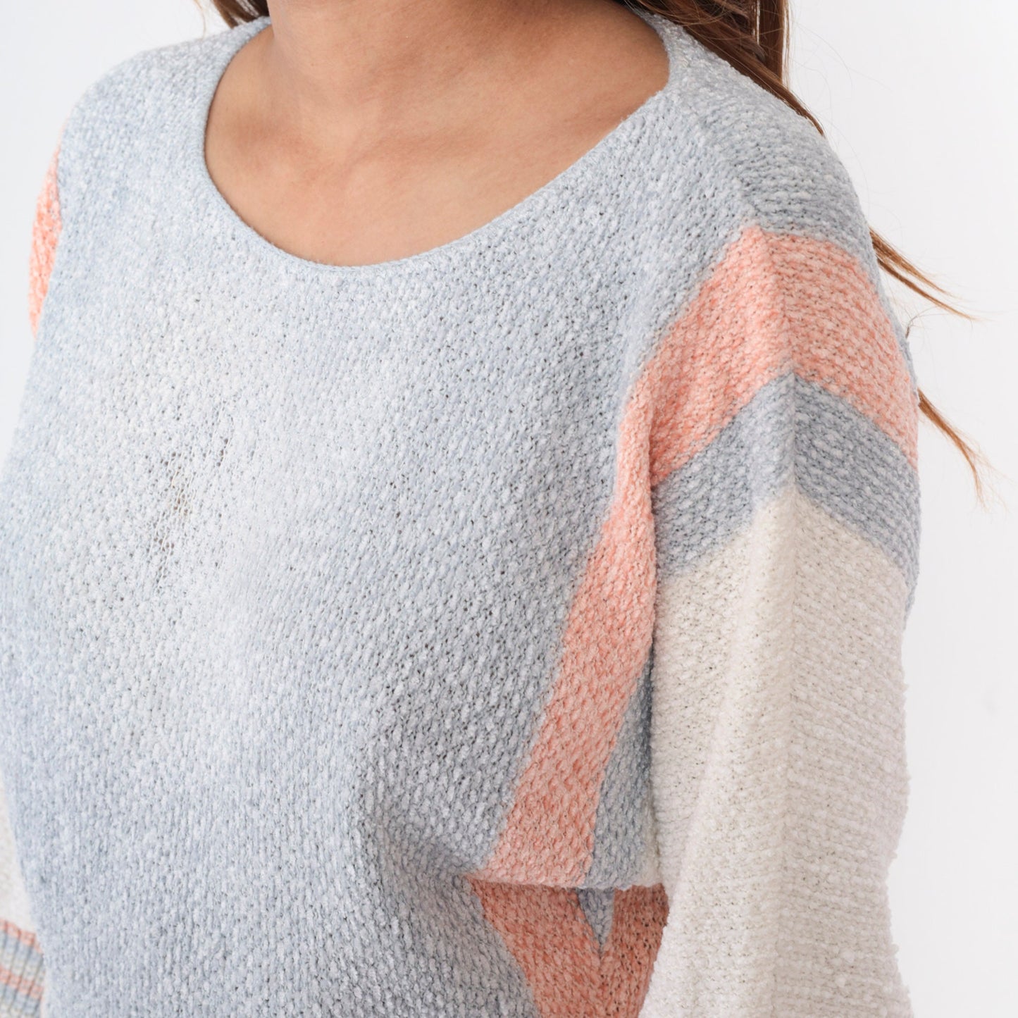 70s Dolman Sleeve Knit Sweater Grey Orange White Striped Colorblock Small