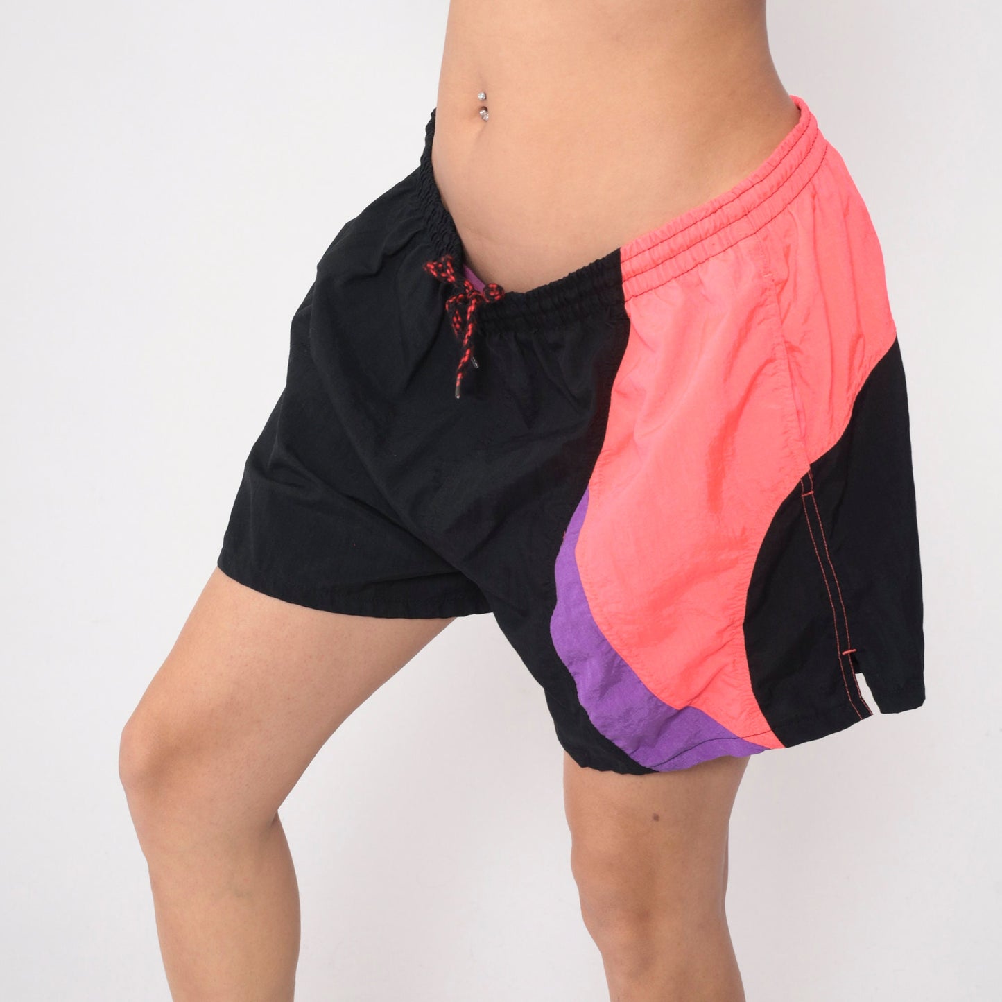 90s Speedo Swim Trunks Black Neon Colour Block Drawstring Men's Extra Large