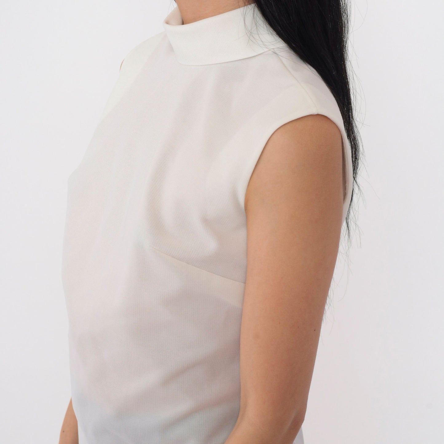 70s White Mock Neck Tank Top Semi-Sheer Sleeveless Blouse Small
