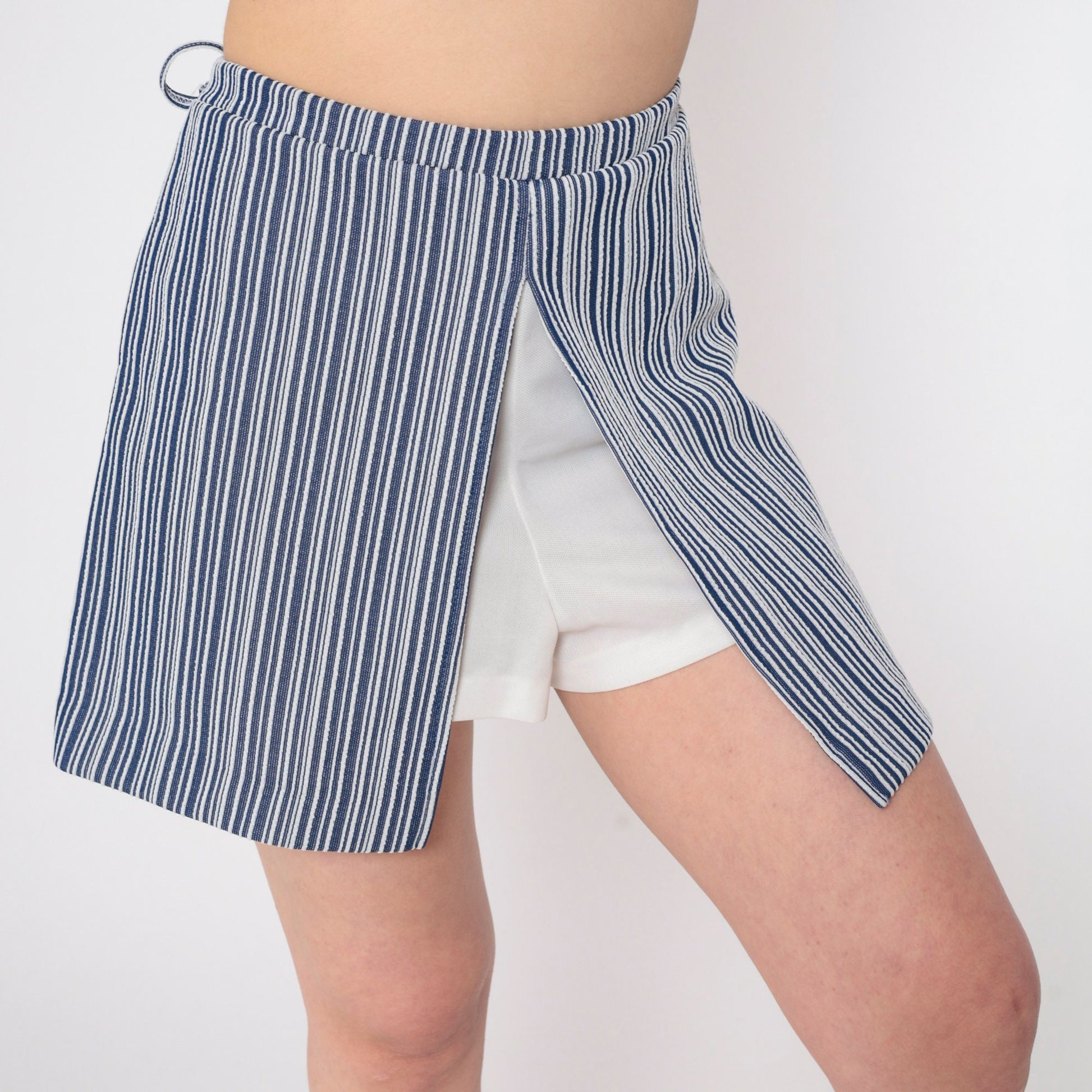 70s Blue White Striped Scooter Skort Mini High Waisted A-Line Medium M