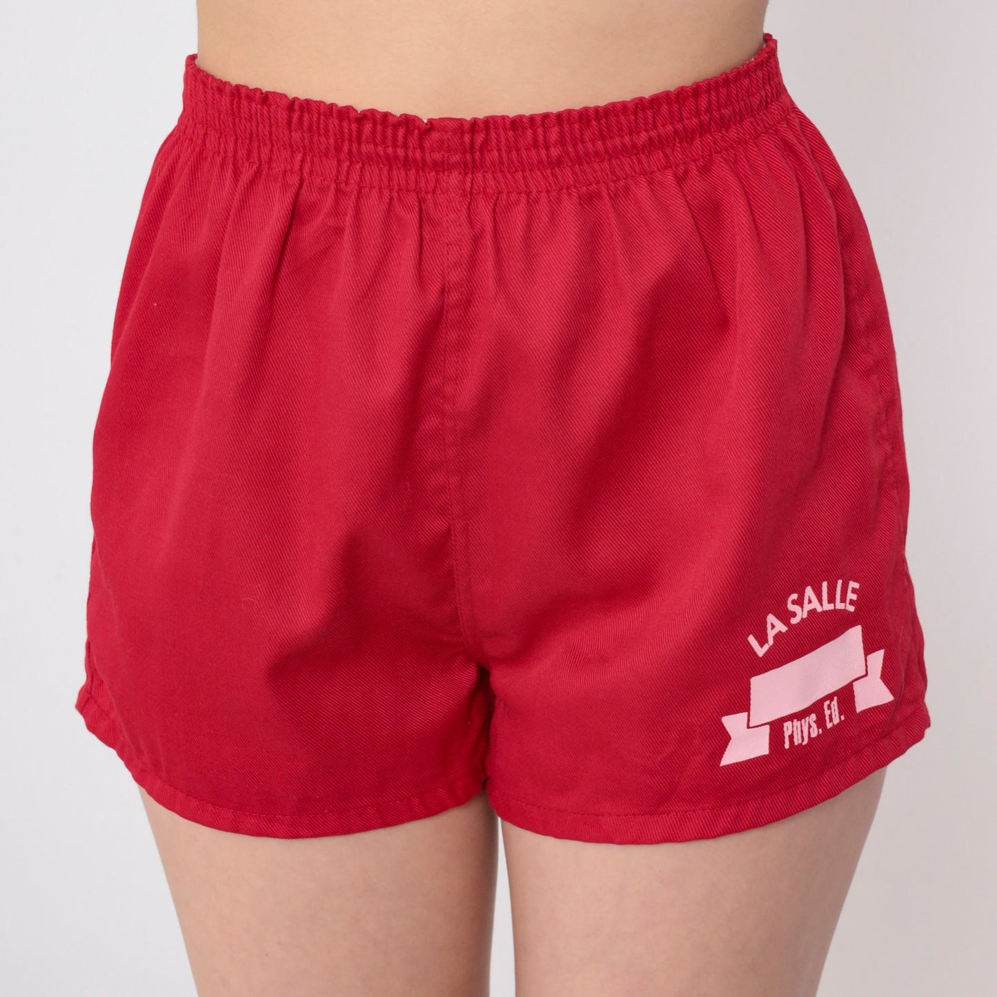 80s La Salle High School PE Red Gym Shorts Elastic Waist XS